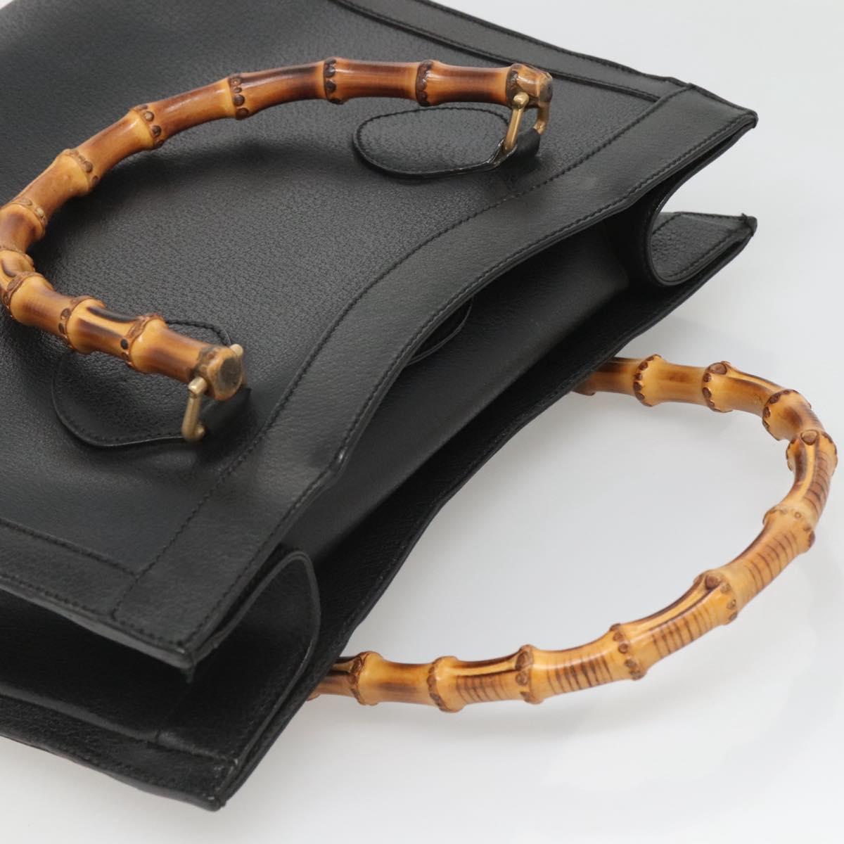 GUCCI Bamboo Hand Bag Leather Black Gold 002 1095 0260 Auth mr1335