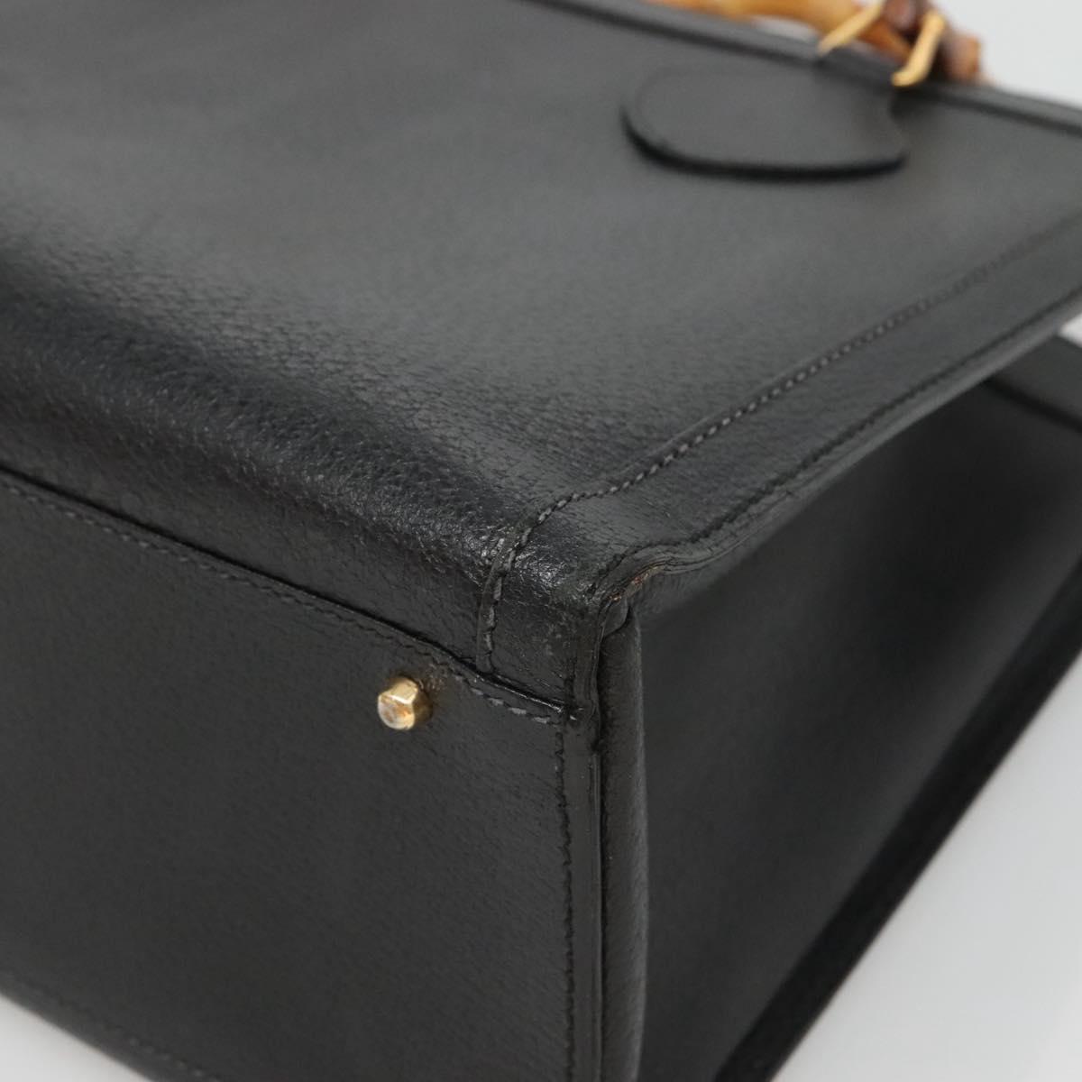 GUCCI Bamboo Hand Bag Leather Black Gold 002 2853 0260 0 Auth mr1336