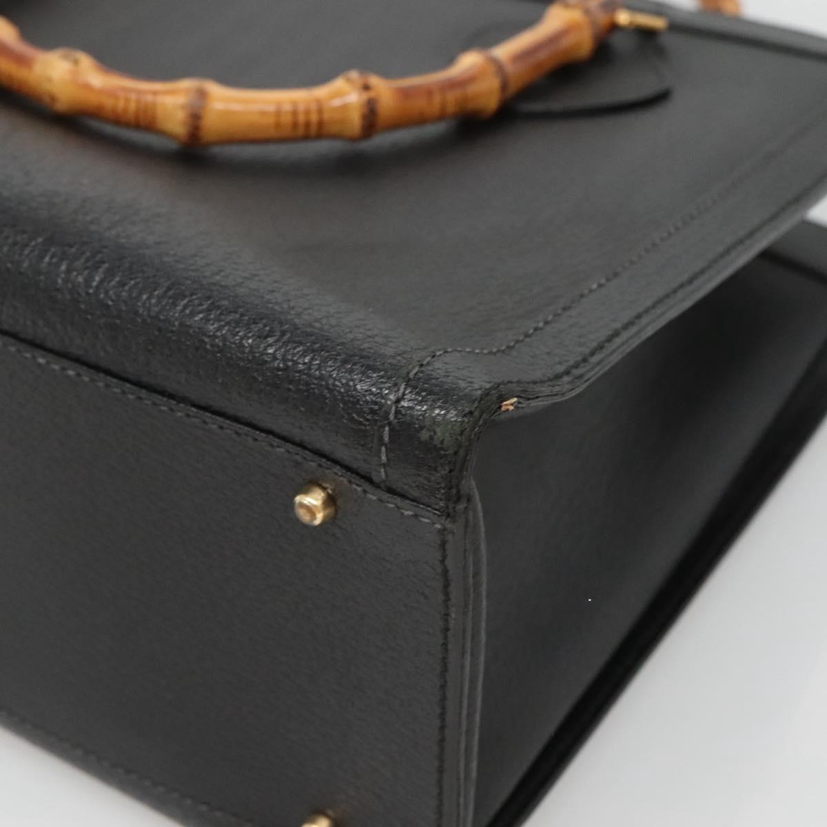 GUCCI Bamboo Hand Bag Leather Black Gold 002 2853 0260 0 Auth mr1336