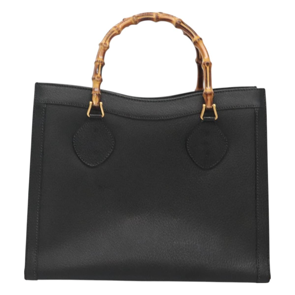 GUCCI Bamboo Hand Bag Leather Black Gold 002 2853 0260 0 Auth mr1336