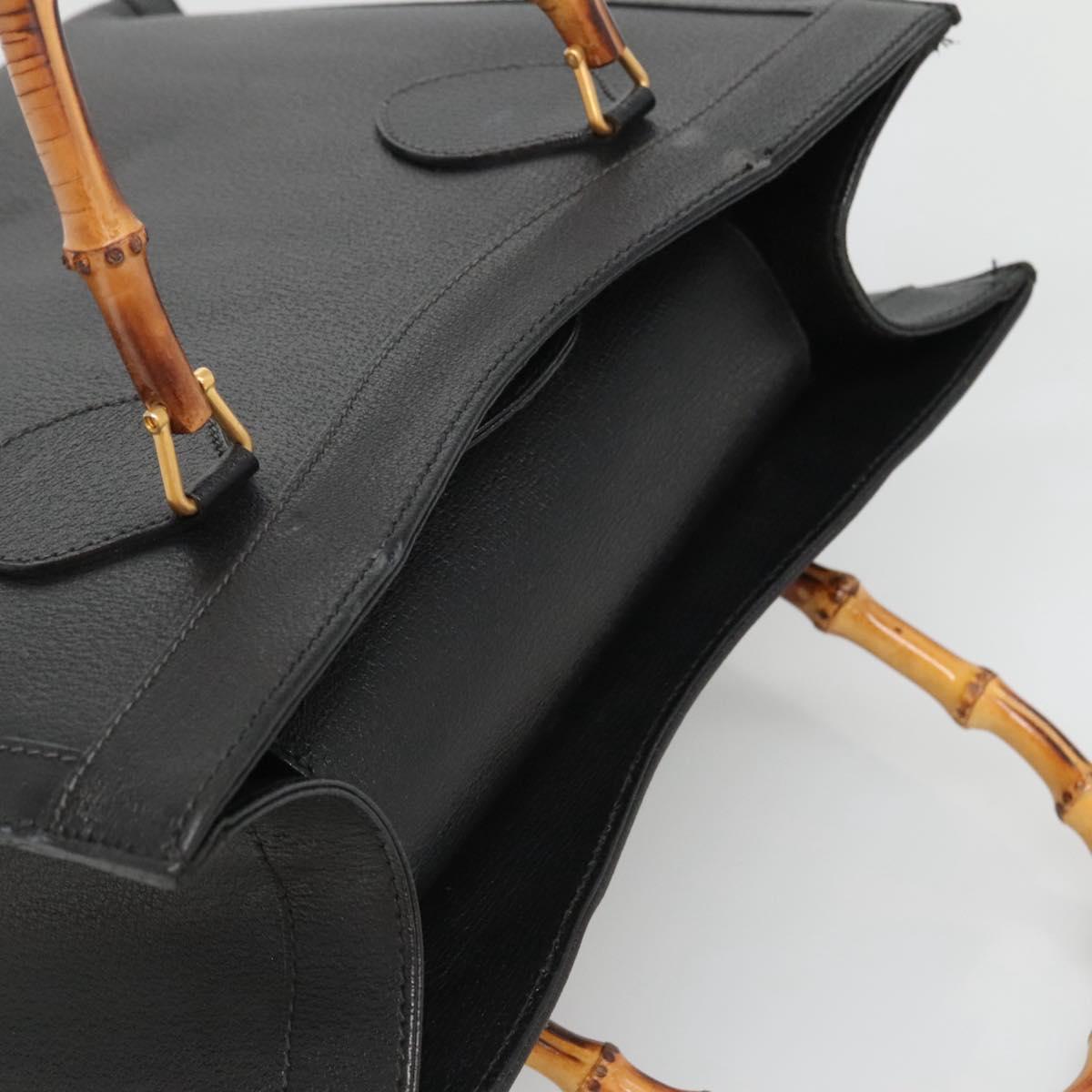 GUCCI Bamboo Hand Bag Leather Black Gold 002 2853 0260 0 Auth mr1336