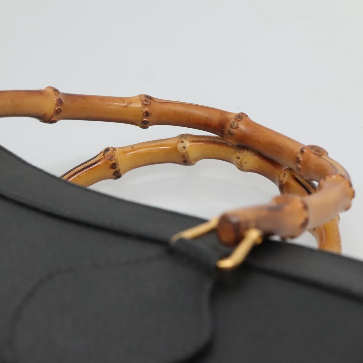 GUCCI Bamboo Hand Bag Leather Black Gold 002 2853 0260 0 Auth mr1336