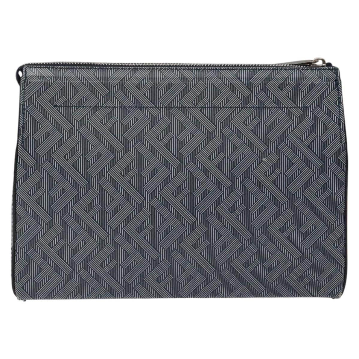 FENDI Shadow Clutch Bag Leather Navy Silver 7VA564 AP1B F1L7Q Auth mr1344