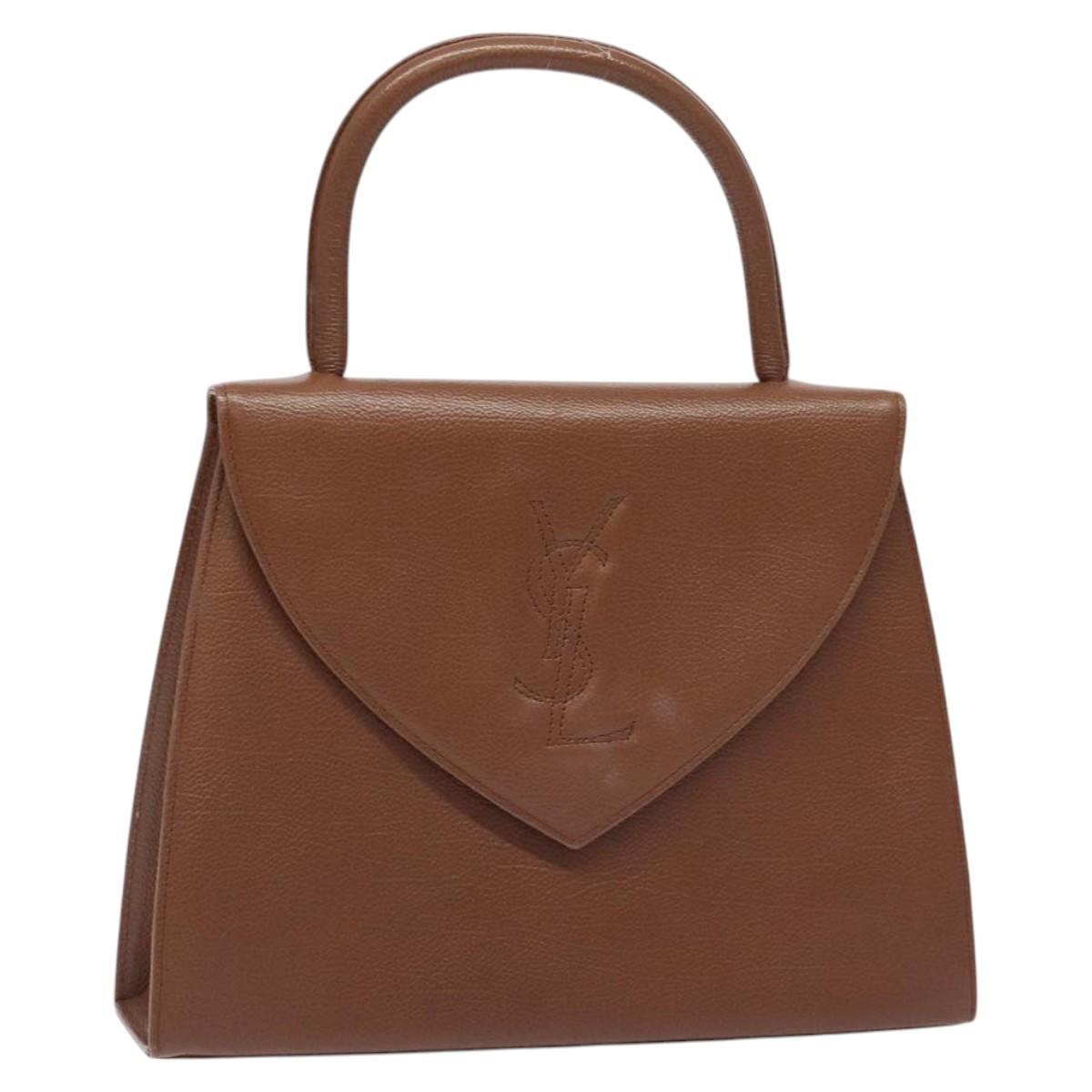 SAINT LAURENT Hand Bag Leather Brown Gold Auth mr1347