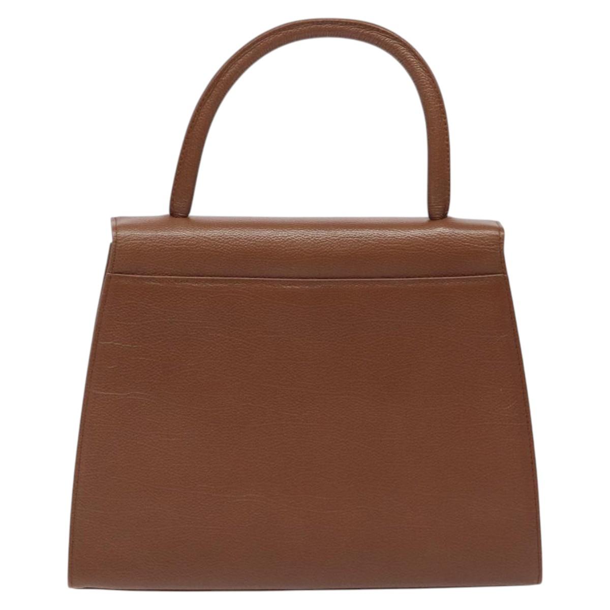 SAINT LAURENT Hand Bag Leather Brown Gold Auth mr1347