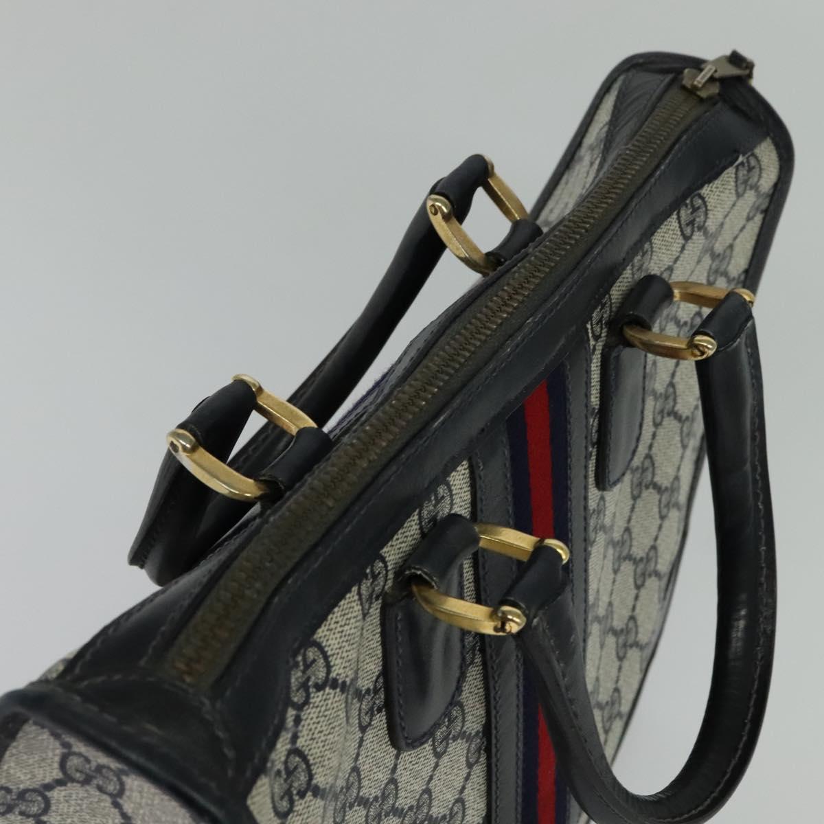 GUCCI GG Supreme Sherry Line Hand Bag PVC Navy Gold Auth mr1357