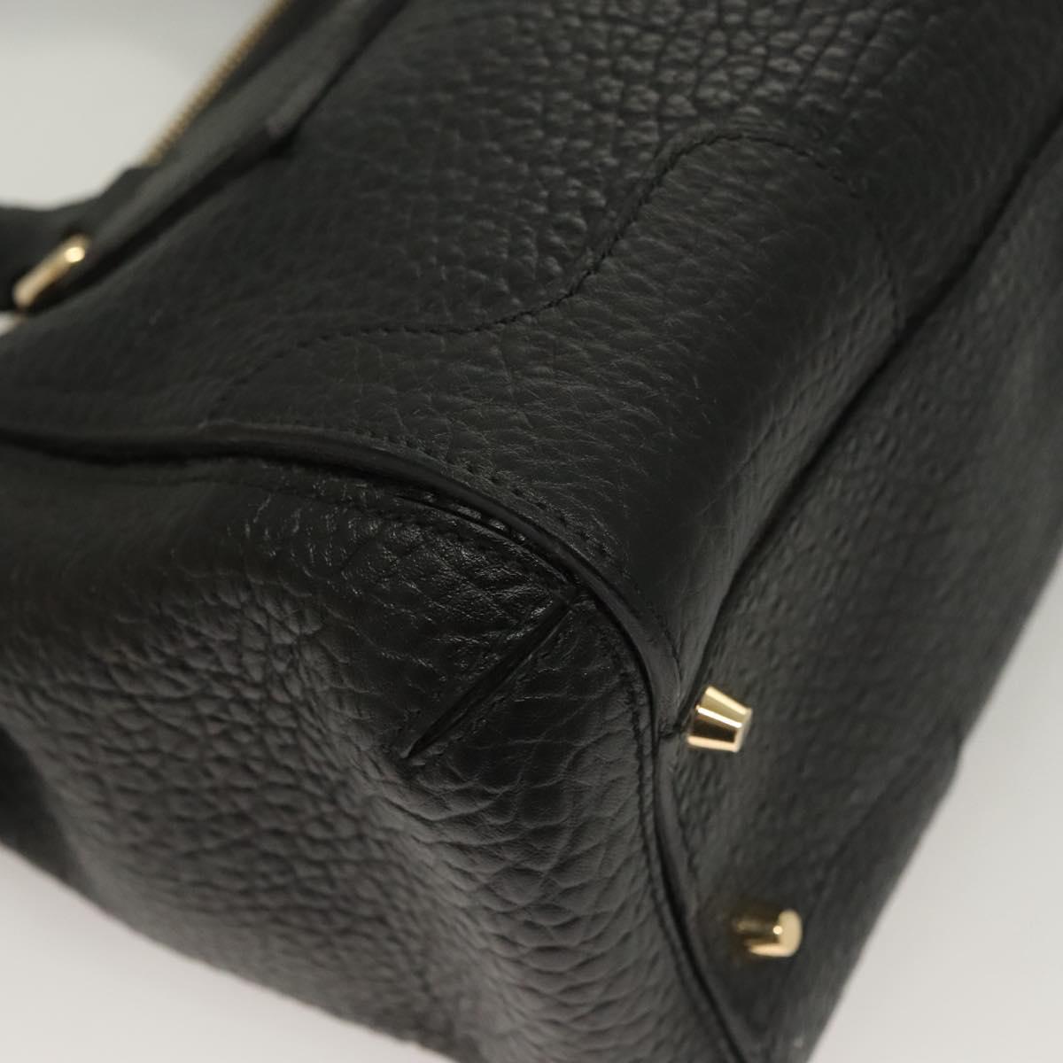 BURBERRY Hand Bag Leather 2way Black Gold Auth mr1365