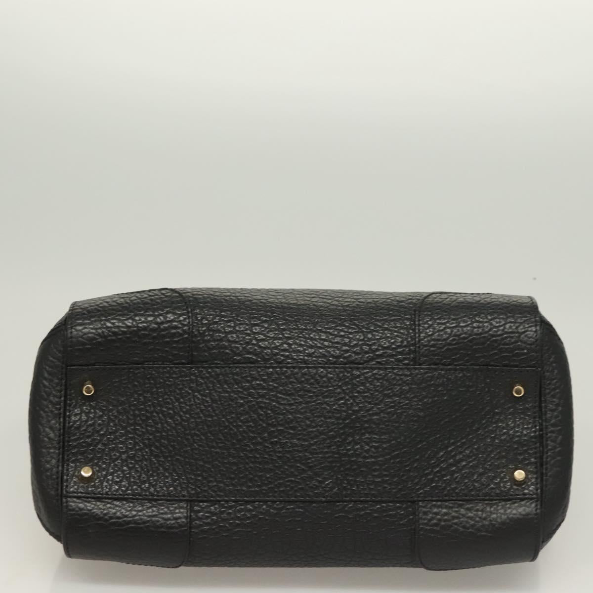 BURBERRY Hand Bag Leather 2way Black Gold Auth mr1365