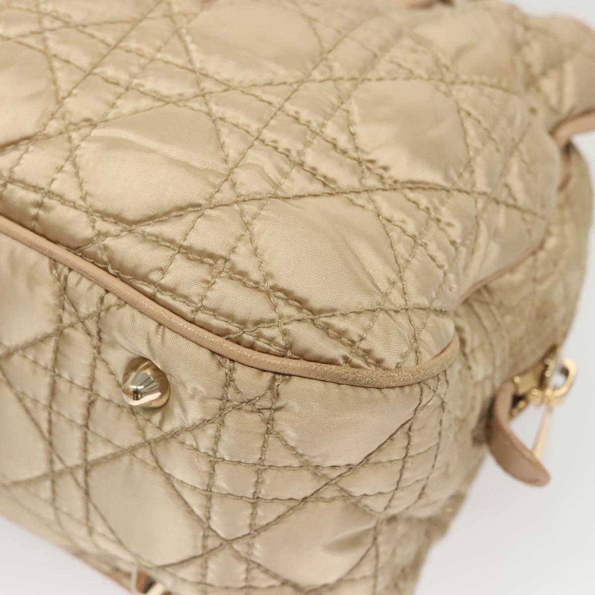 Christian Dior Canage Hand Bag Nylon Beige Gold Auth mr1376
