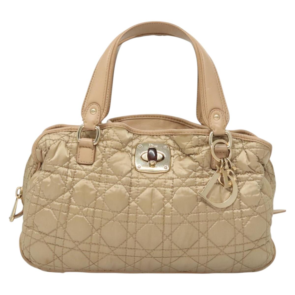 Christian Dior Canage Hand Bag Nylon Beige Gold Auth mr1376