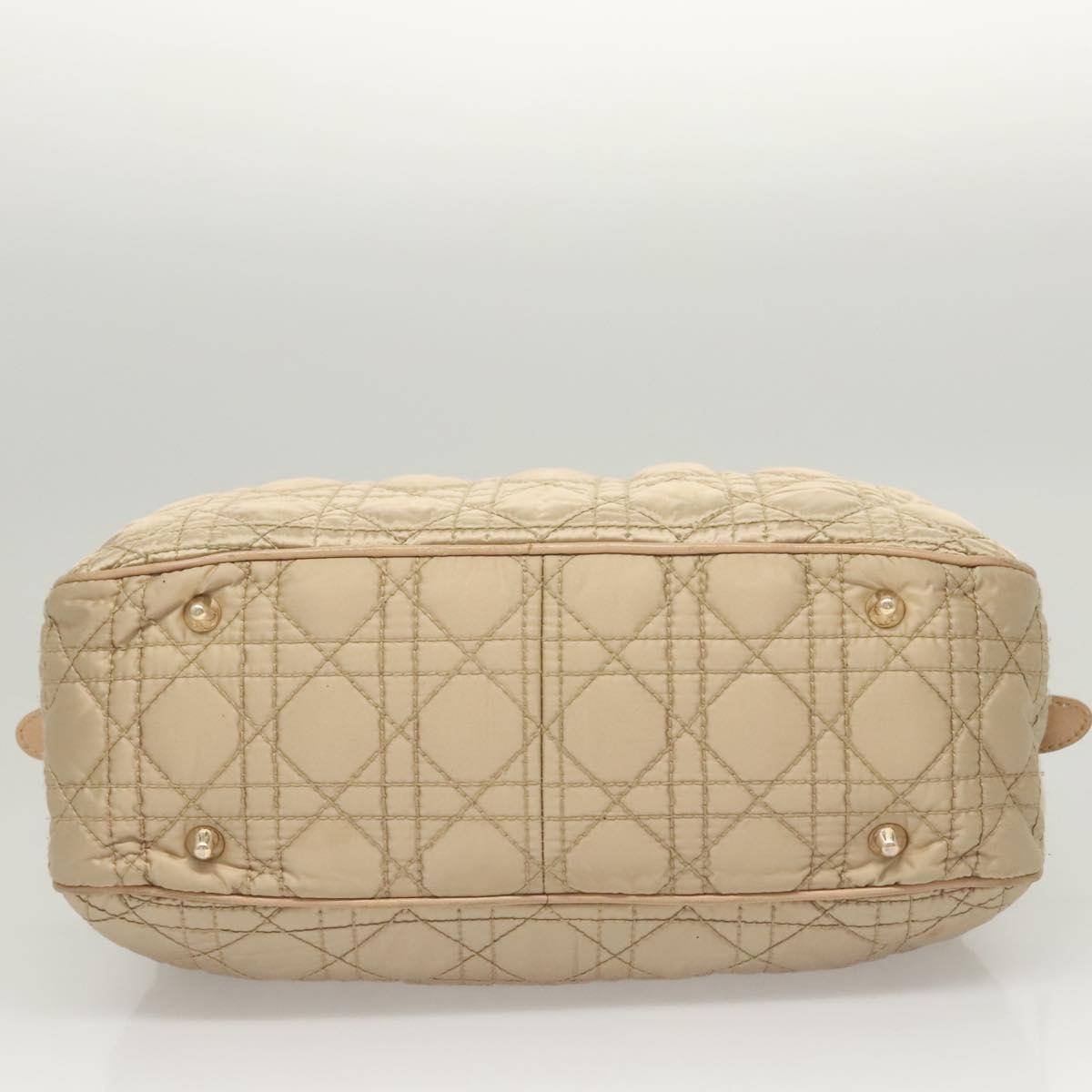 Christian Dior Canage Hand Bag Nylon Beige Gold Auth mr1376