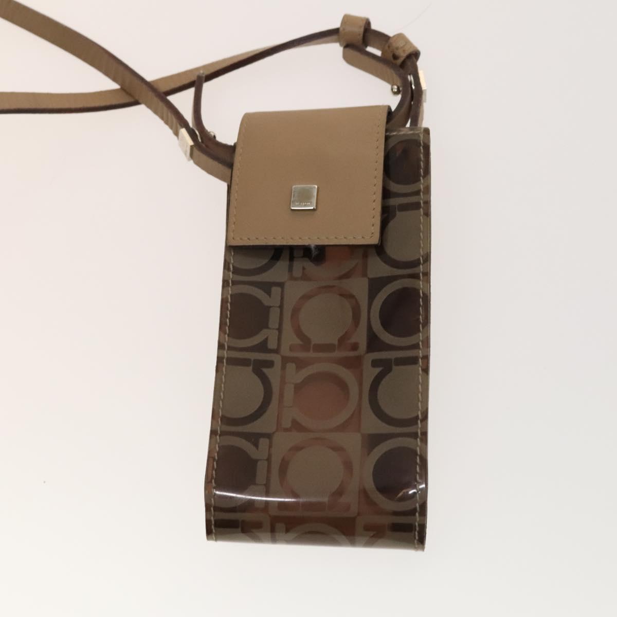 Salvatore Ferragamo Hand Bag Vinyl 2Set Brown Auth mr1382