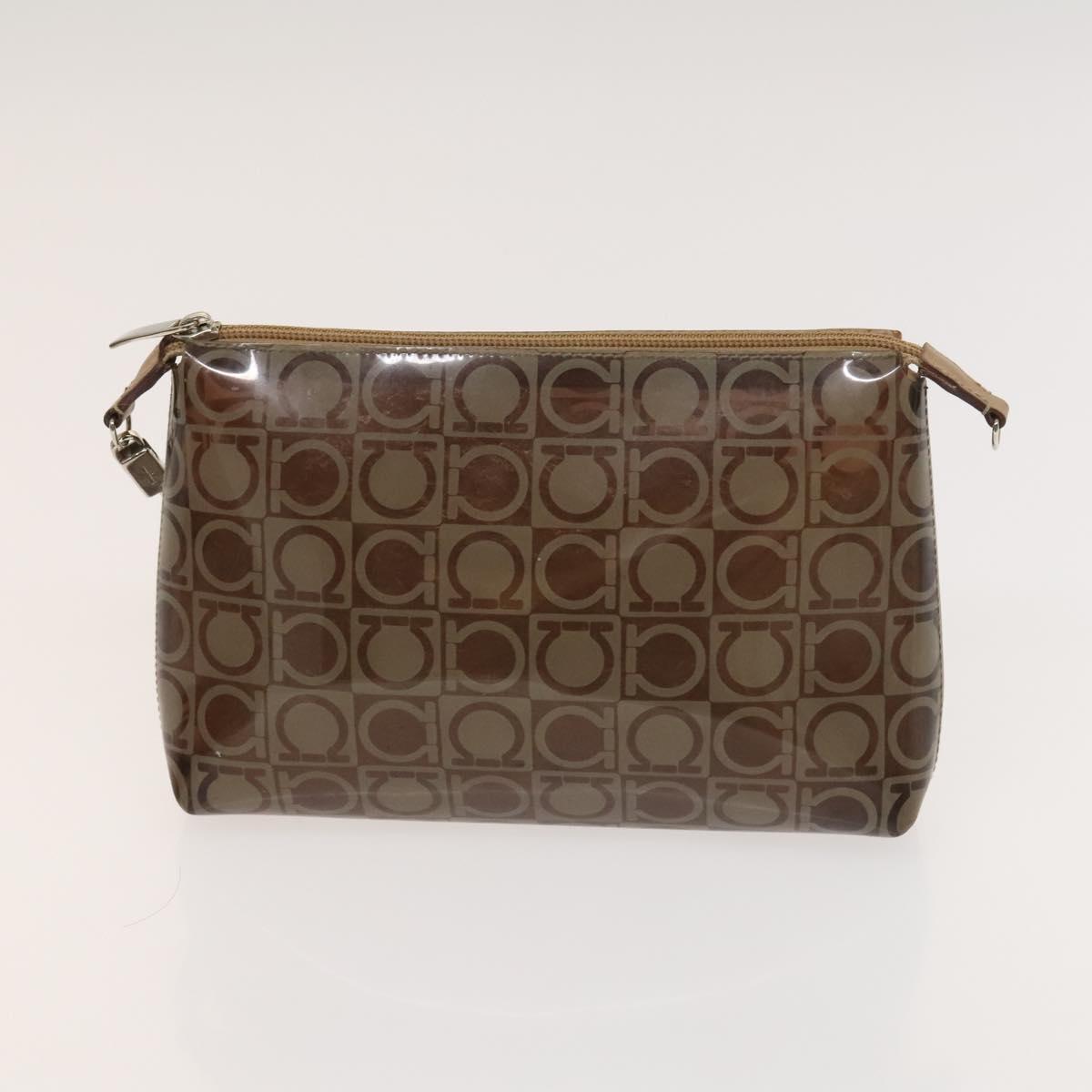 Salvatore Ferragamo Hand Bag Vinyl 2Set Brown Auth mr1382