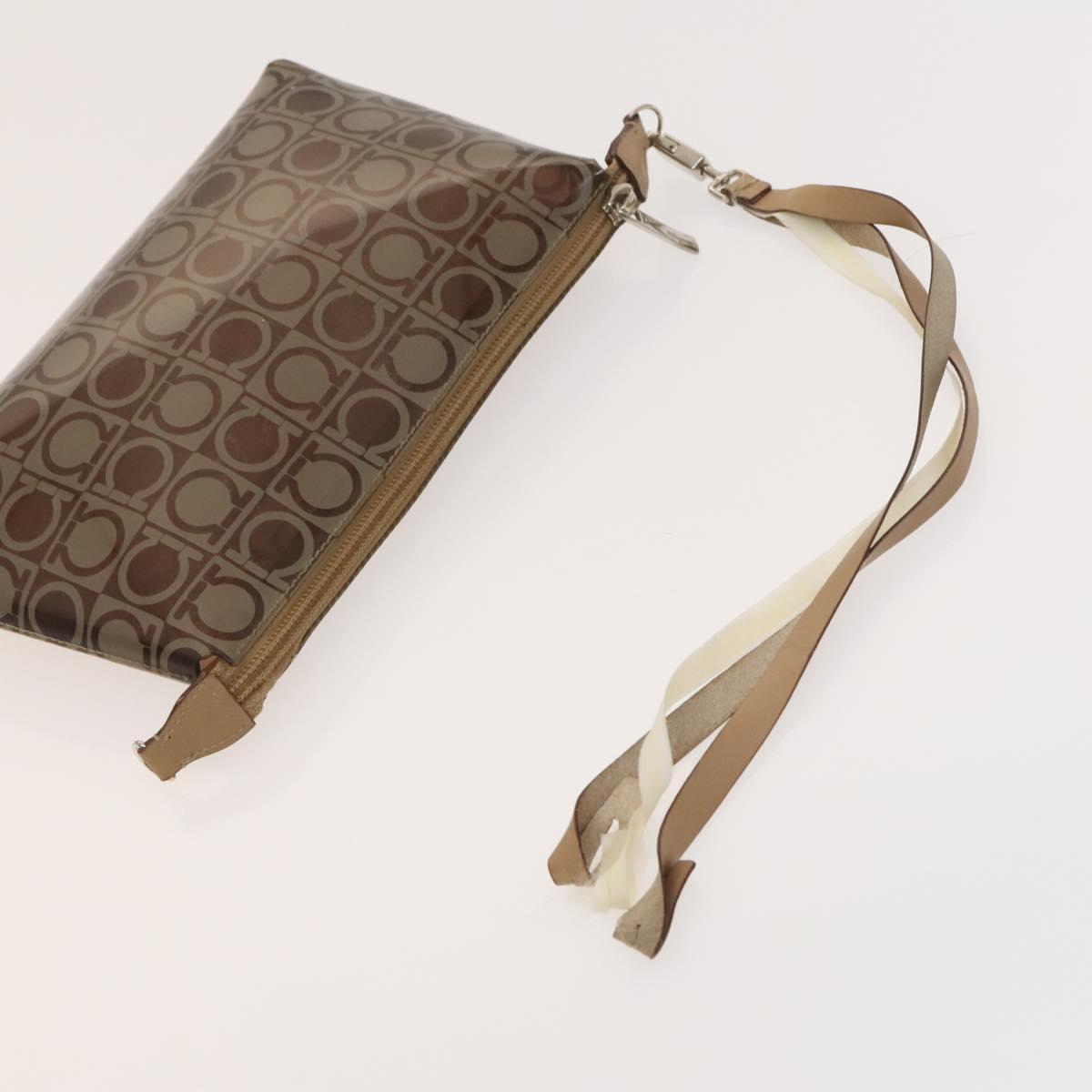 Salvatore Ferragamo Hand Bag Vinyl 2Set Brown Auth mr1382