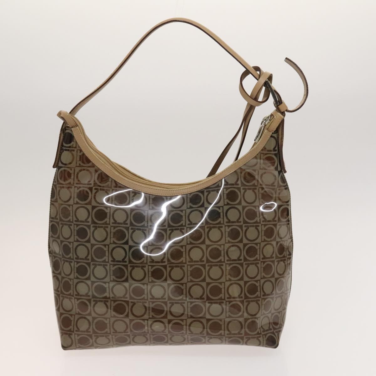 Salvatore Ferragamo Hand Bag Vinyl 2Set Brown Auth mr1382