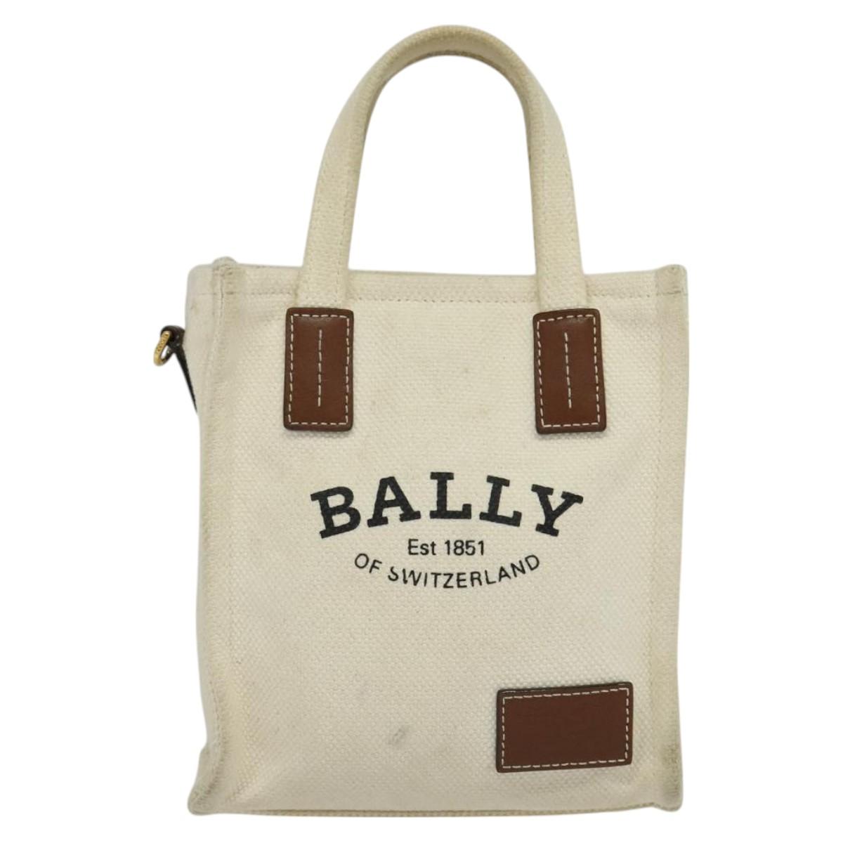 BALLY Crystalia XS Hand Bag Canvas 2way White Gold Auth mr1384