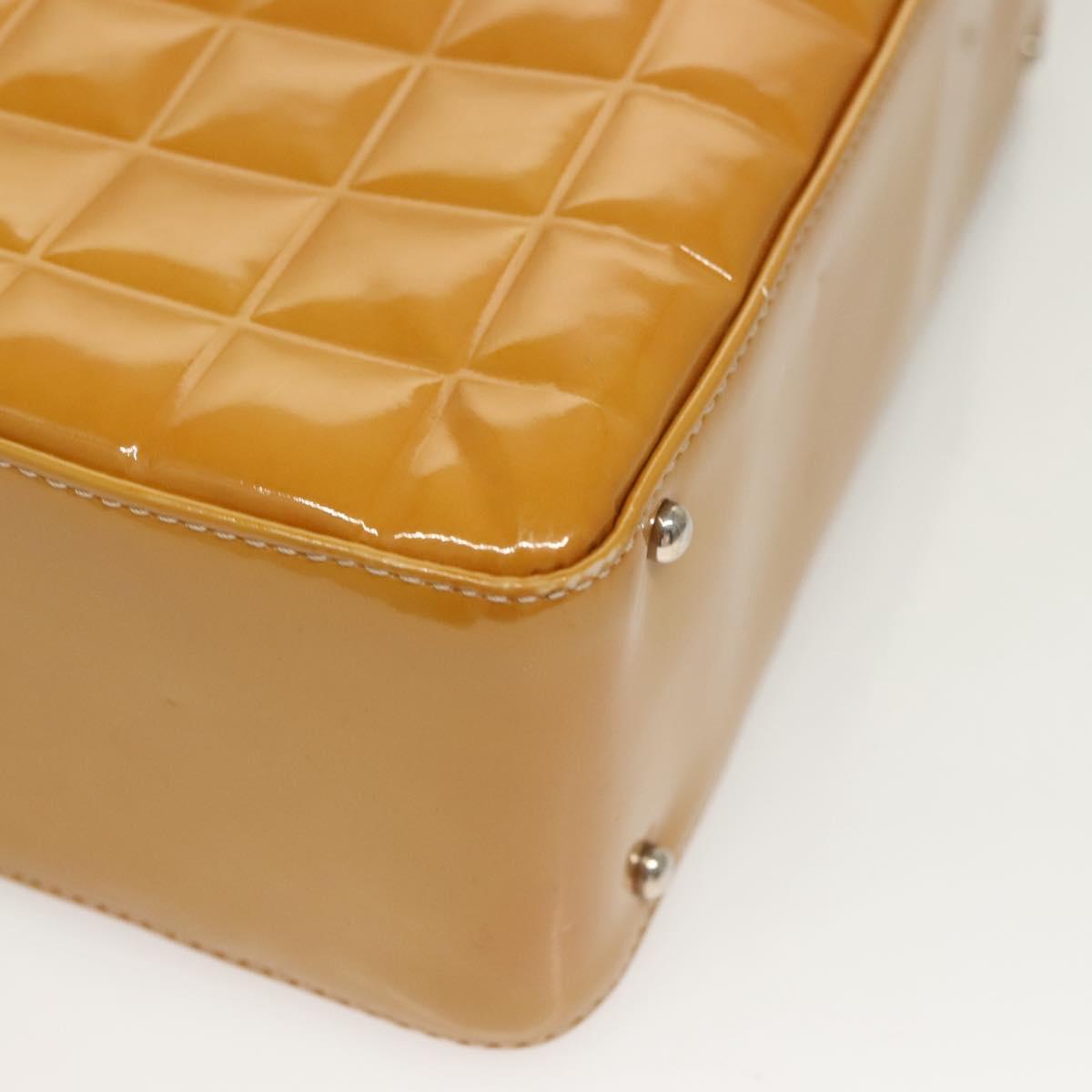 CHANEL Choco Bar Hand Bag Patent Leather Yellow Silver CC Auth mr1387
