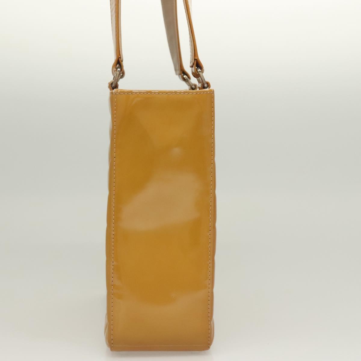 CHANEL Choco Bar Hand Bag Patent Leather Yellow Silver CC Auth mr1387
