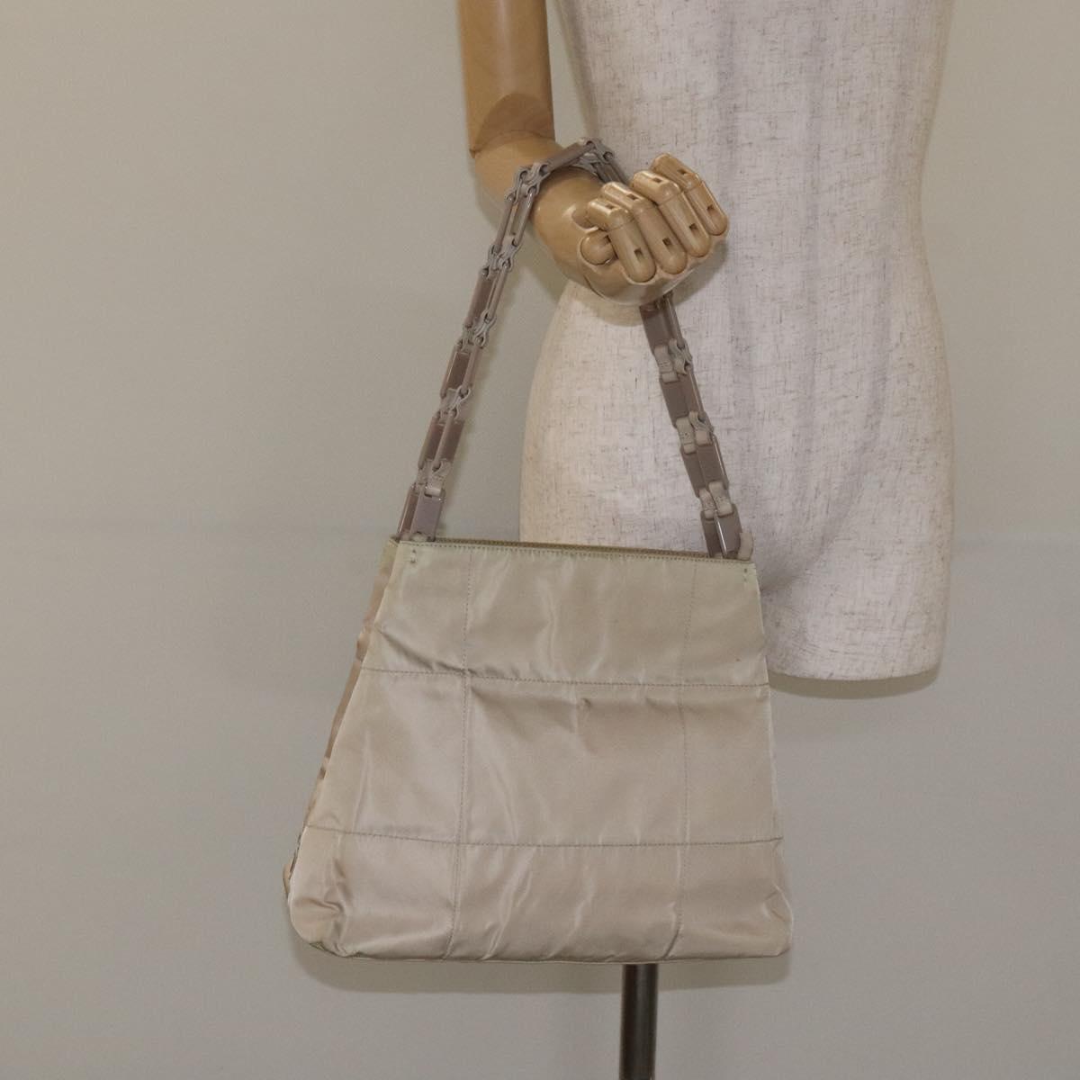 PRADA Chain Tote Bag Nylon White Silver Auth mr1398