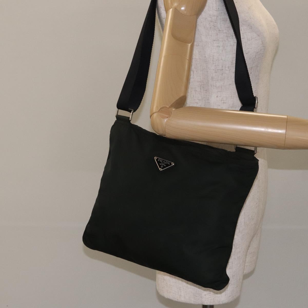 PRADA Shoulder Bag Nylon Black Silver Auth mr1401