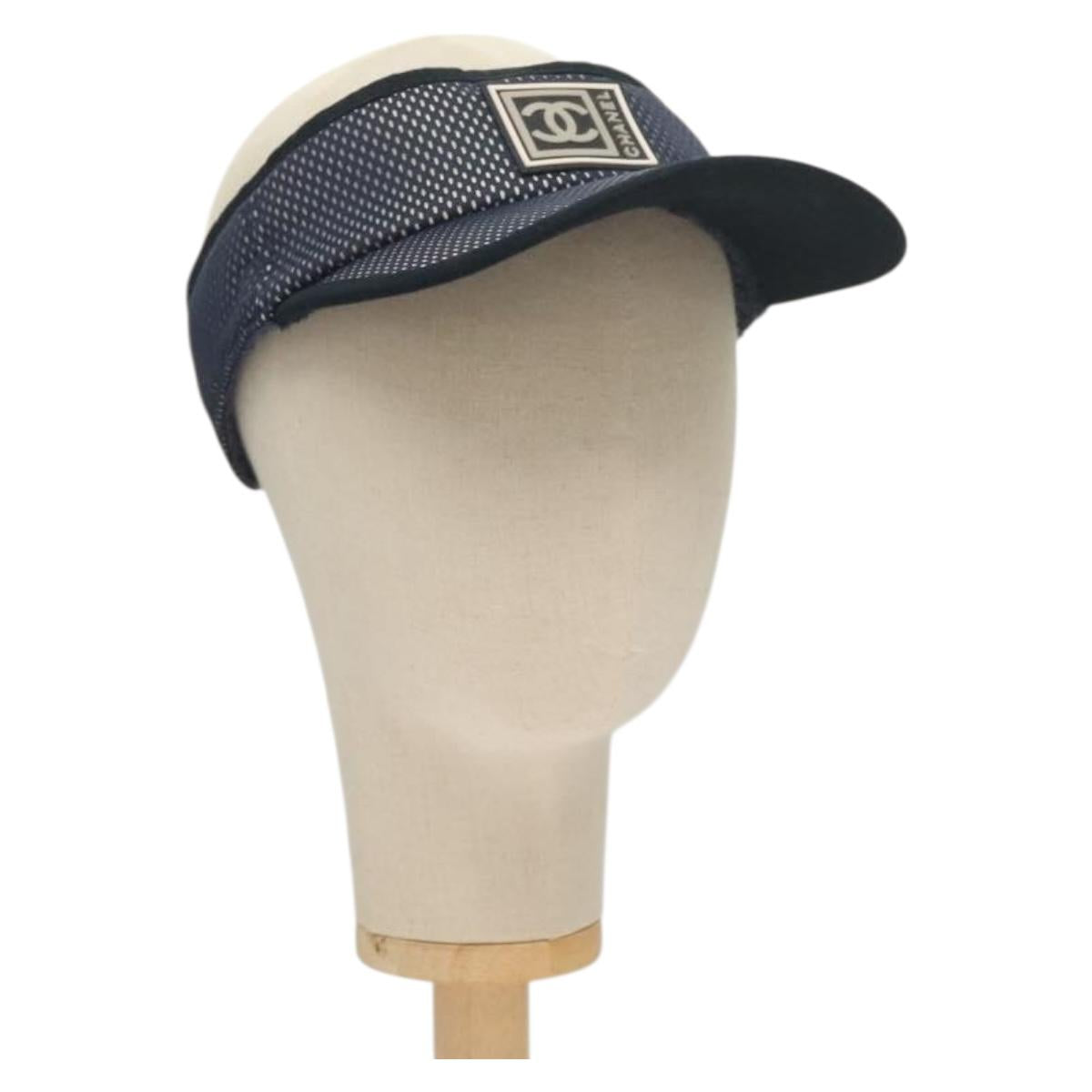 CHANEL Sports Sun Visor Cotton Navy CC Auth mr1413