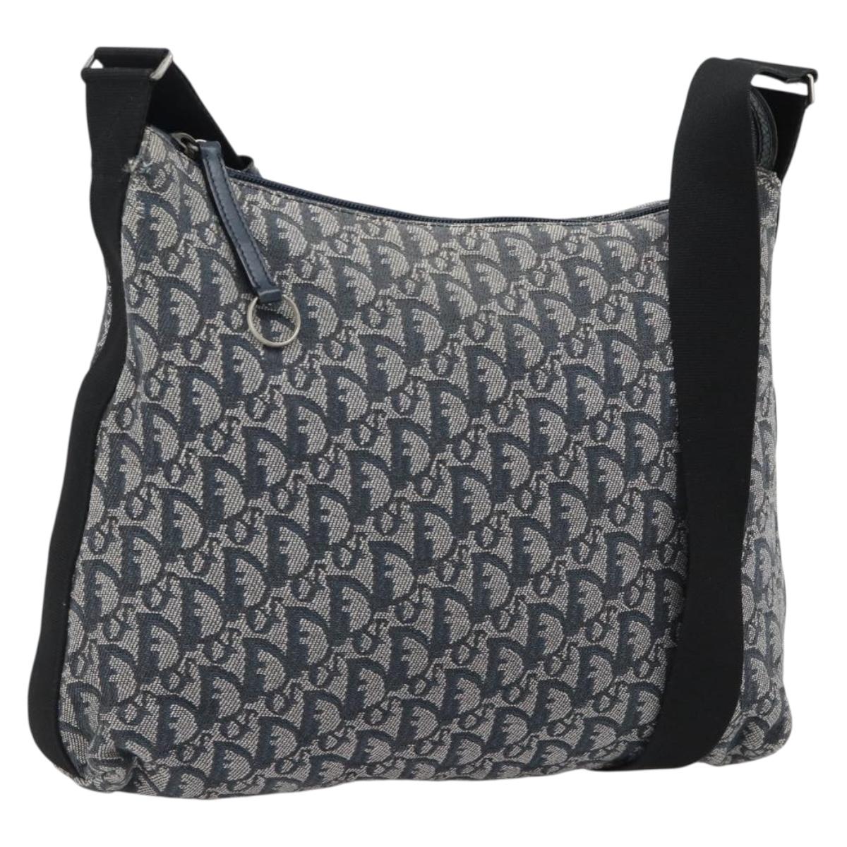 Christian Dior Trotter Canvas Shoulder Bag Navy Silver Auth mr1433