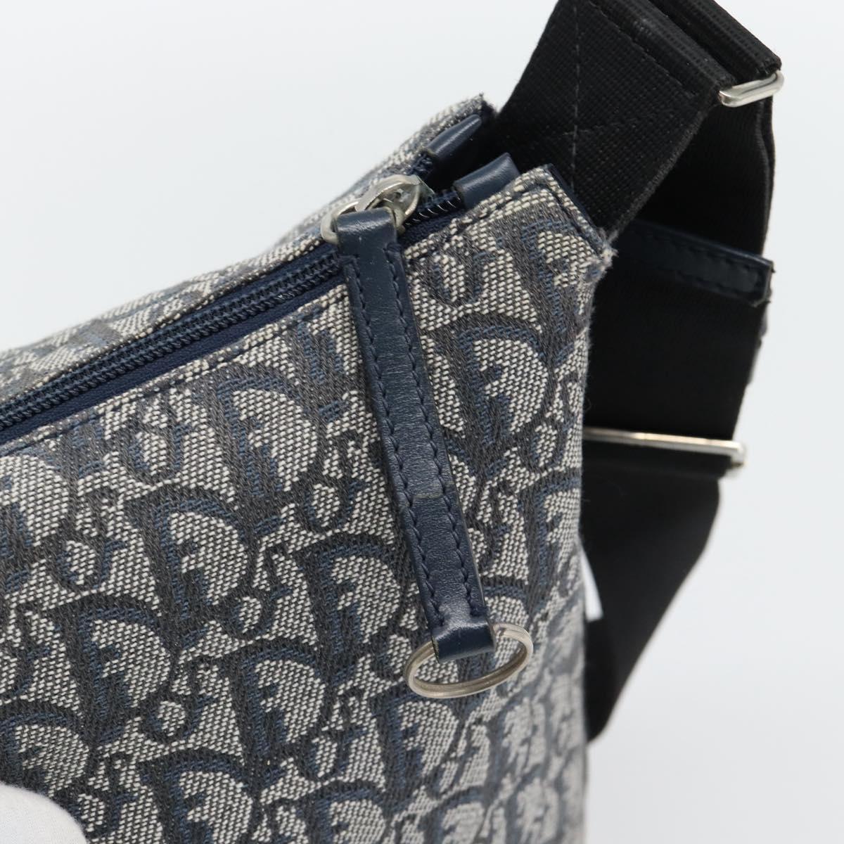 Christian Dior Trotter Canvas Shoulder Bag Navy Silver Auth mr1433