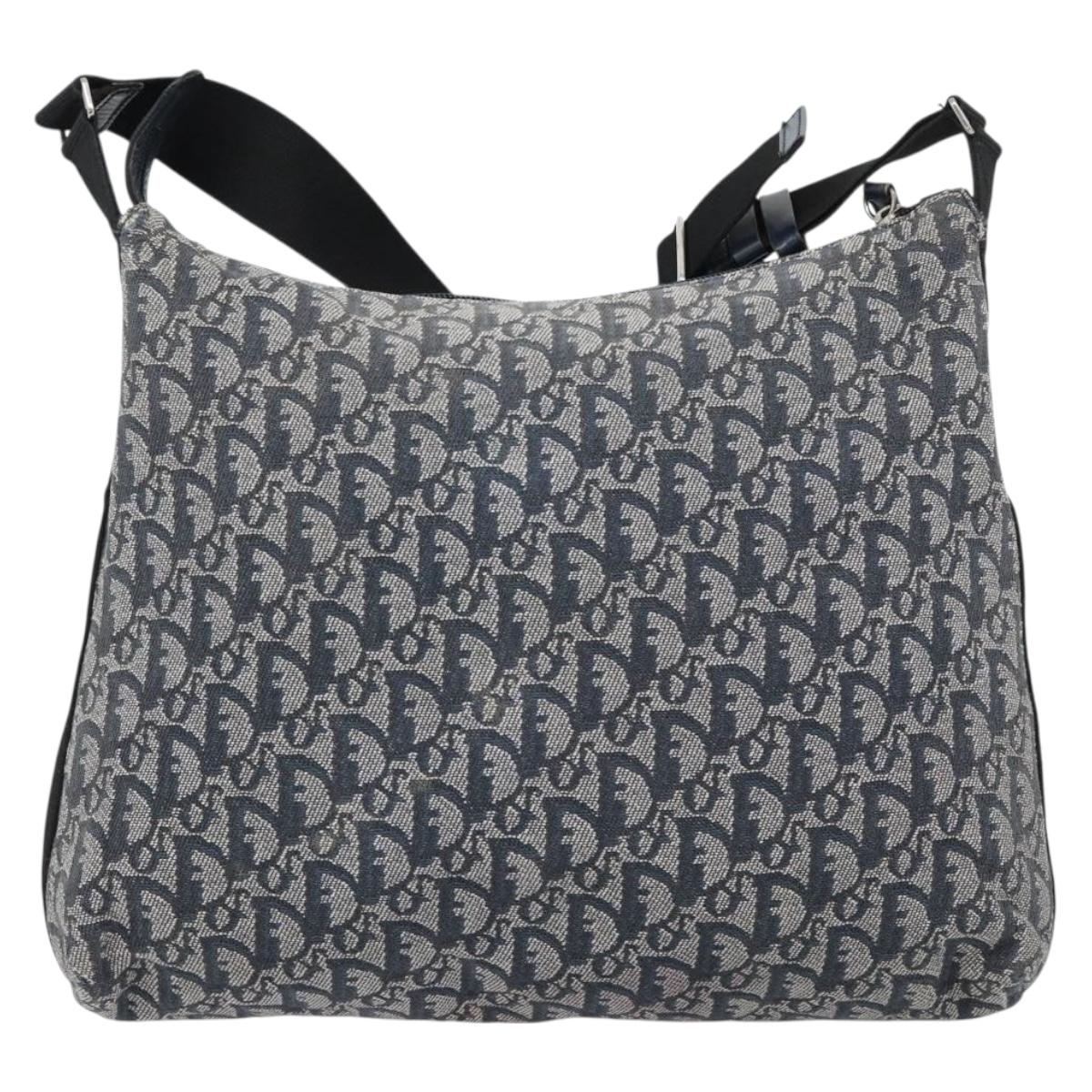 Christian Dior Trotter Canvas Shoulder Bag Navy Silver Auth mr1433