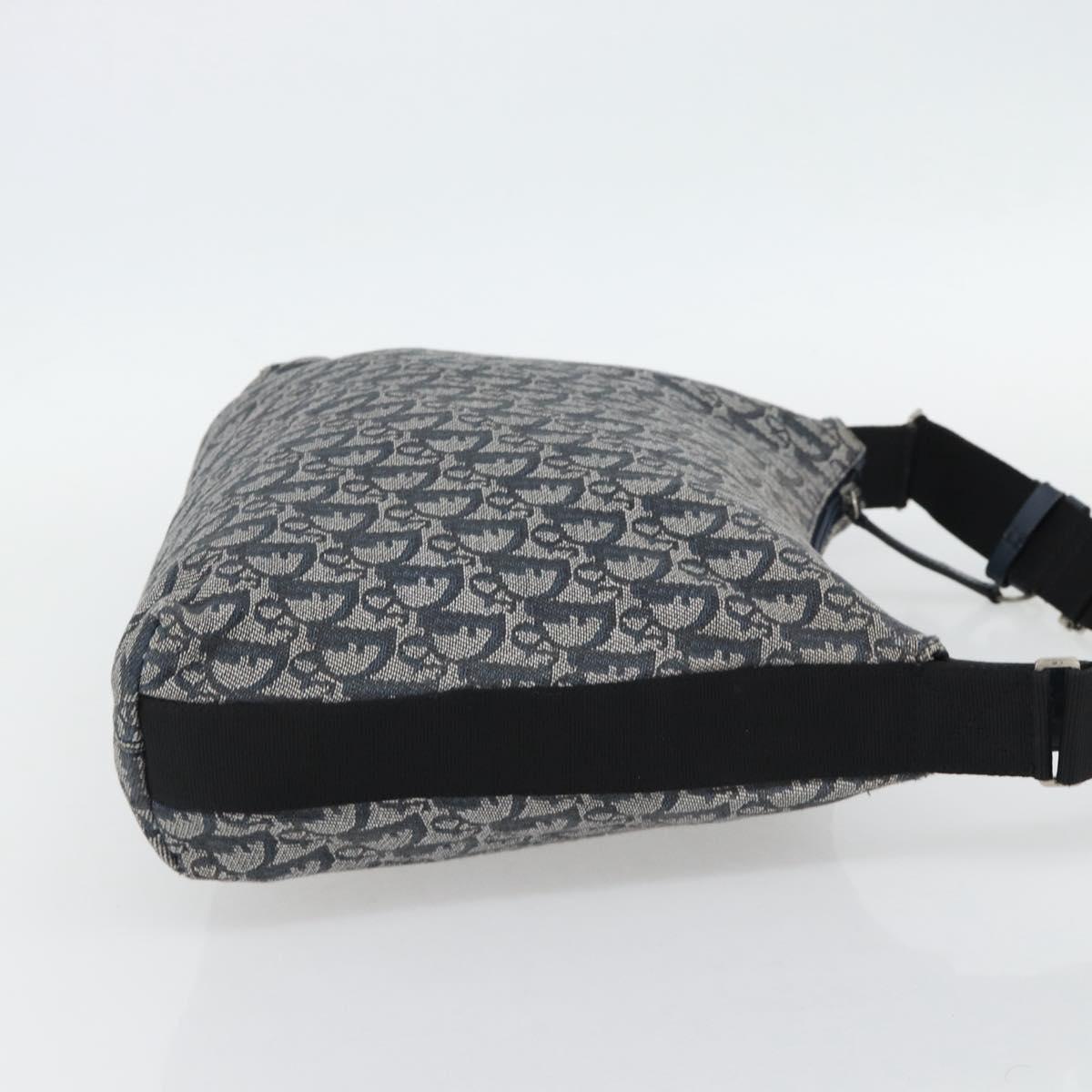 Christian Dior Trotter Canvas Shoulder Bag Navy Silver Auth mr1433