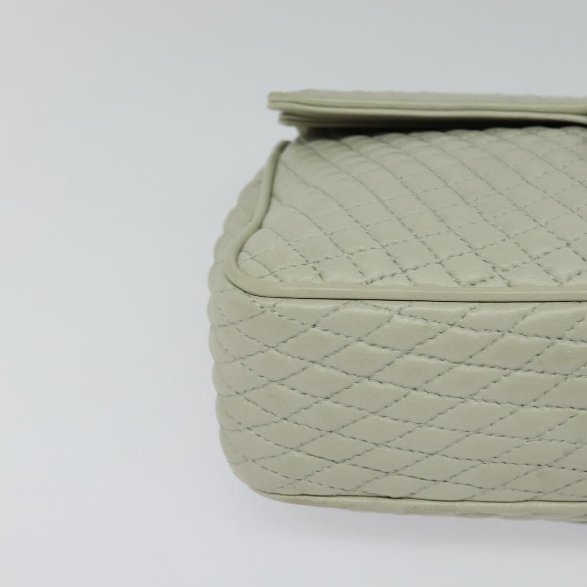 BALLY Quilted Chain Shoulder Bag Leather Beige Gold Auth mr1446