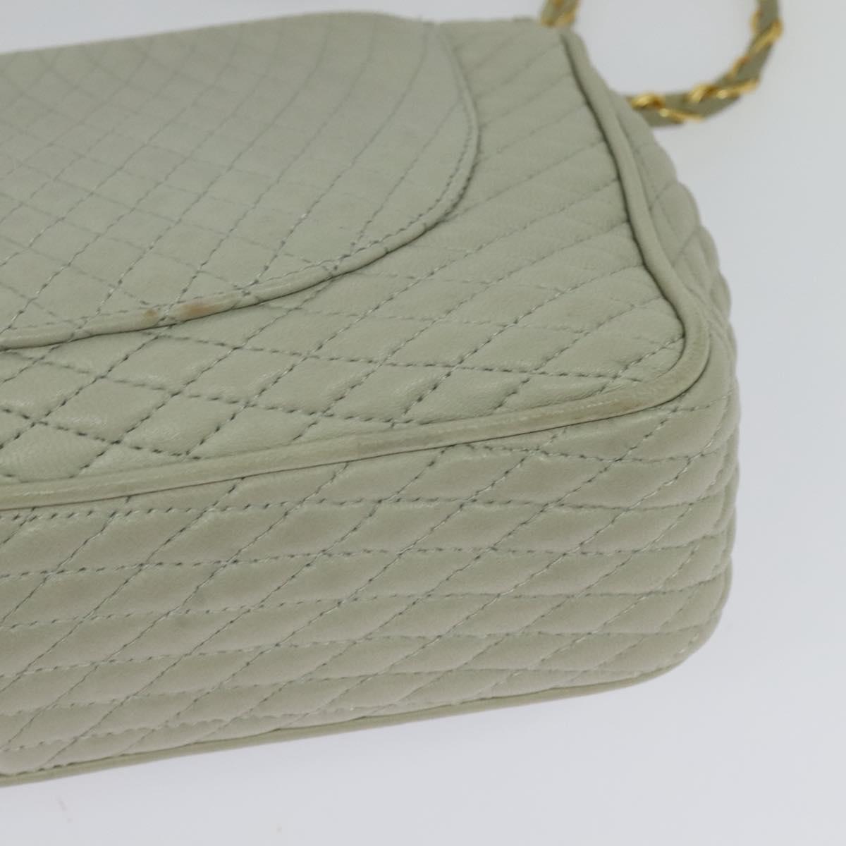 BALLY Quilted Chain Shoulder Bag Leather Beige Gold Auth mr1446