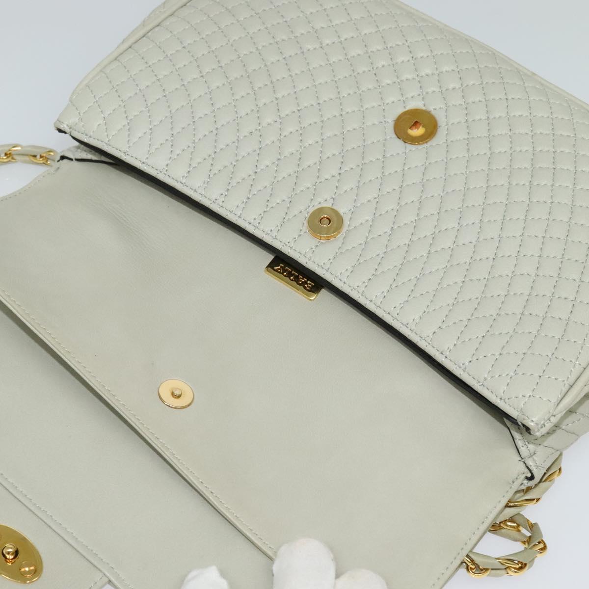 BALLY Quilted Chain Shoulder Bag Leather Beige Gold Auth mr1446