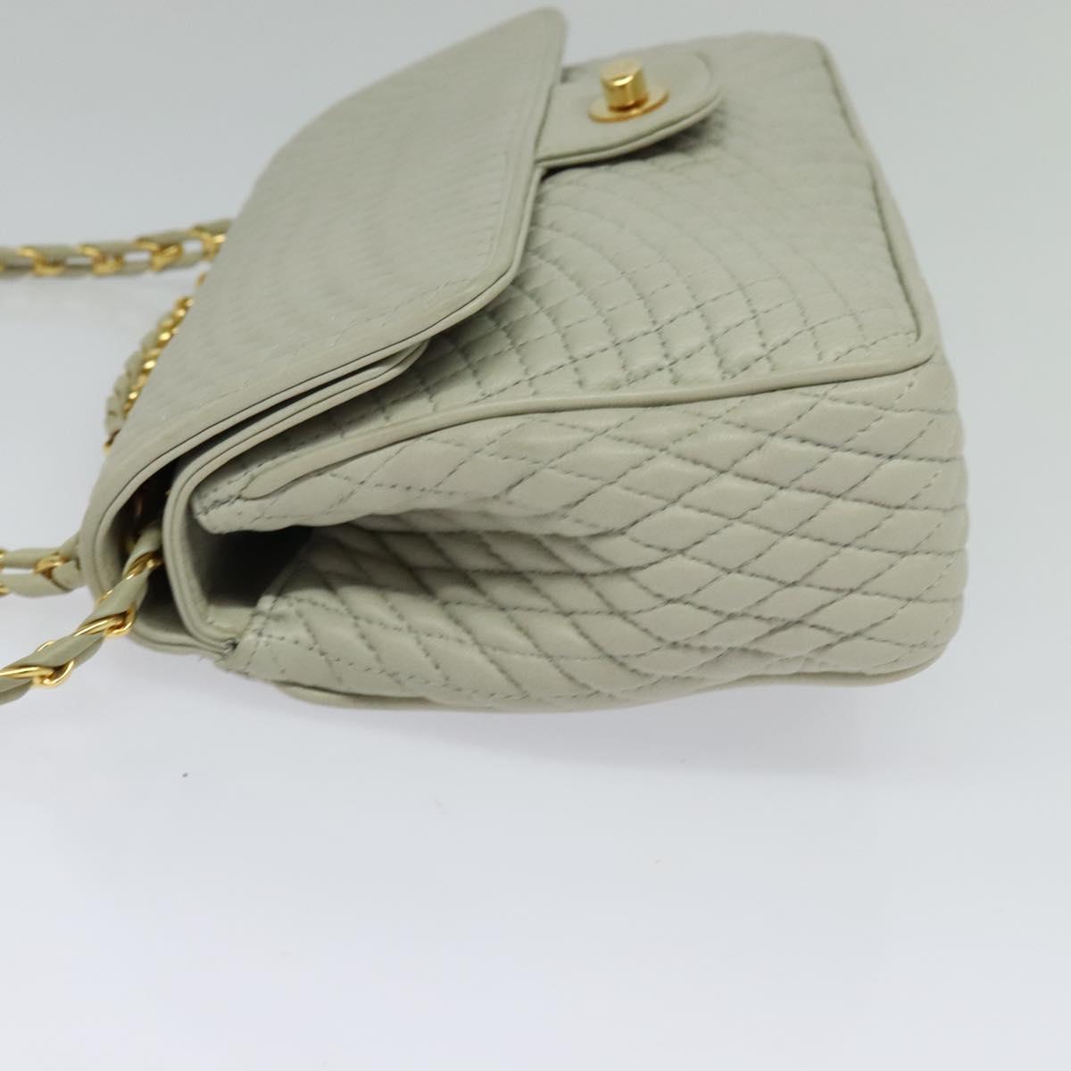 BALLY Quilted Chain Shoulder Bag Leather Beige Gold Auth mr1446