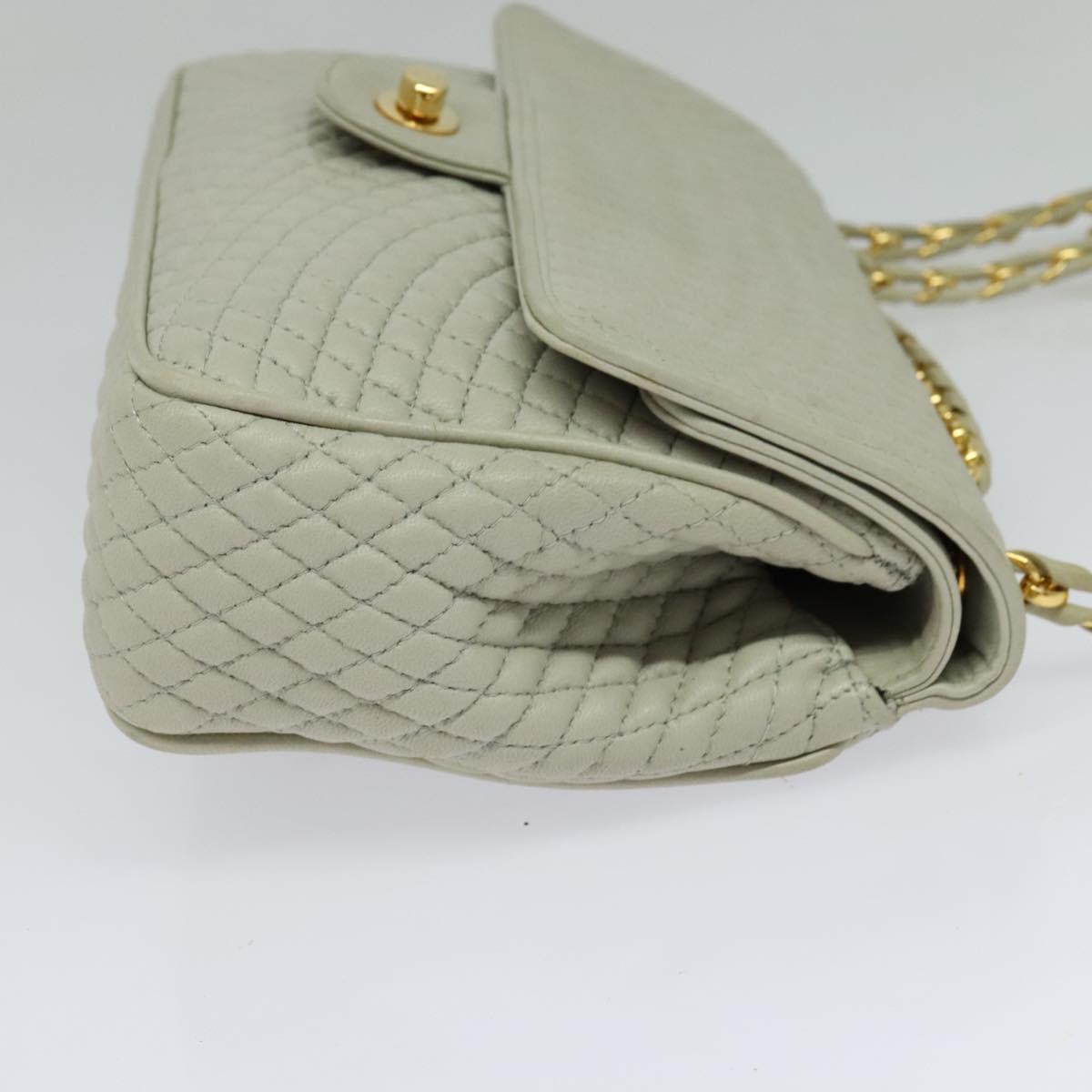 BALLY Quilted Chain Shoulder Bag Leather Beige Gold Auth mr1446