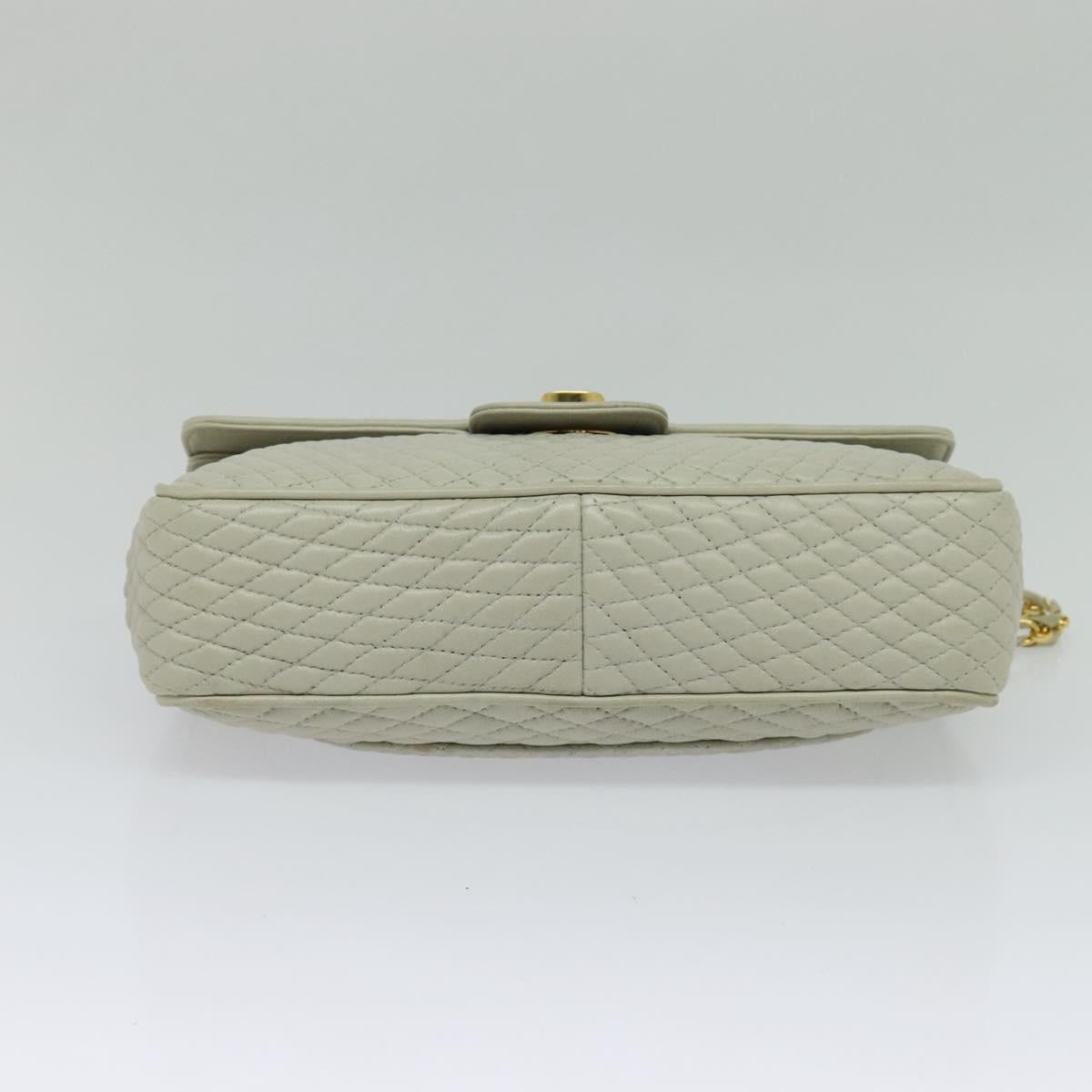 BALLY Quilted Chain Shoulder Bag Leather Beige Gold Auth mr1446