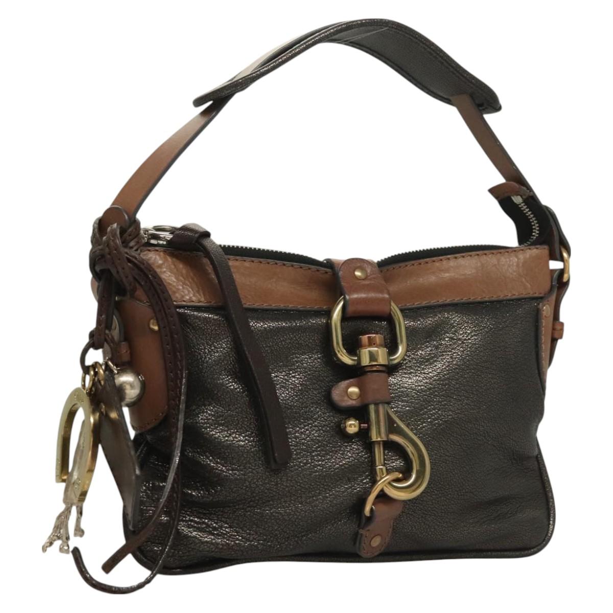 Chloe Kerala Horse Hand Bag Leather Black Gold Auth mr1458
