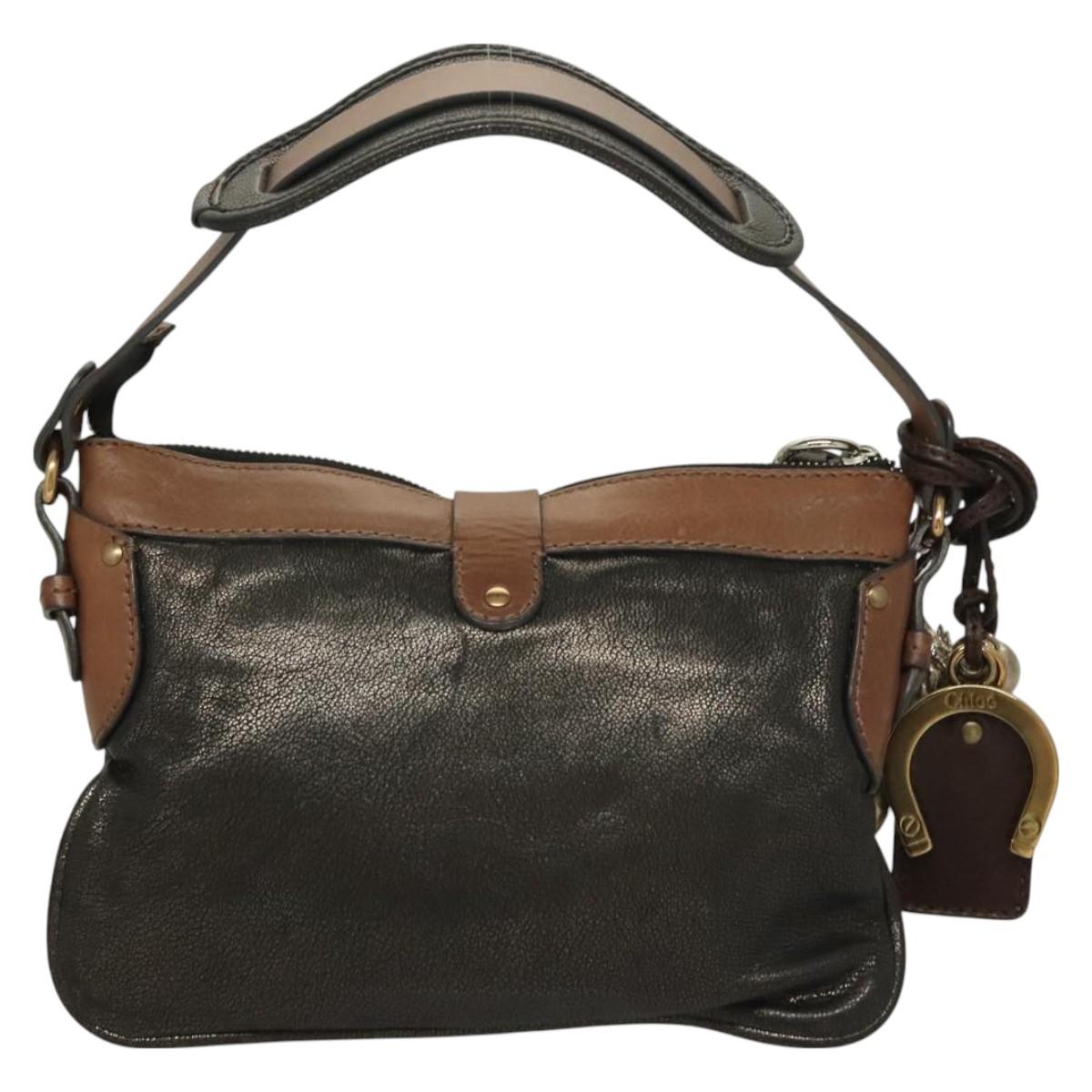 Chloe Kerala Horse Hand Bag Leather Black Gold Auth mr1458