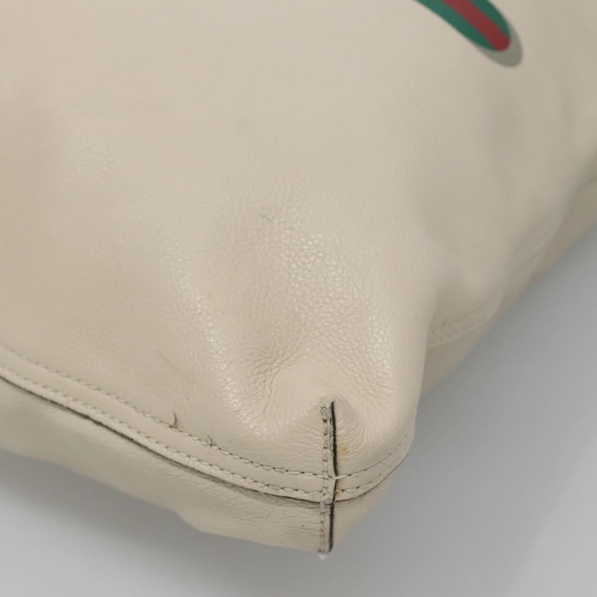 GUCCI Web Sherry Line Tote Bag Leather Ivory 572768 Auth mr1460