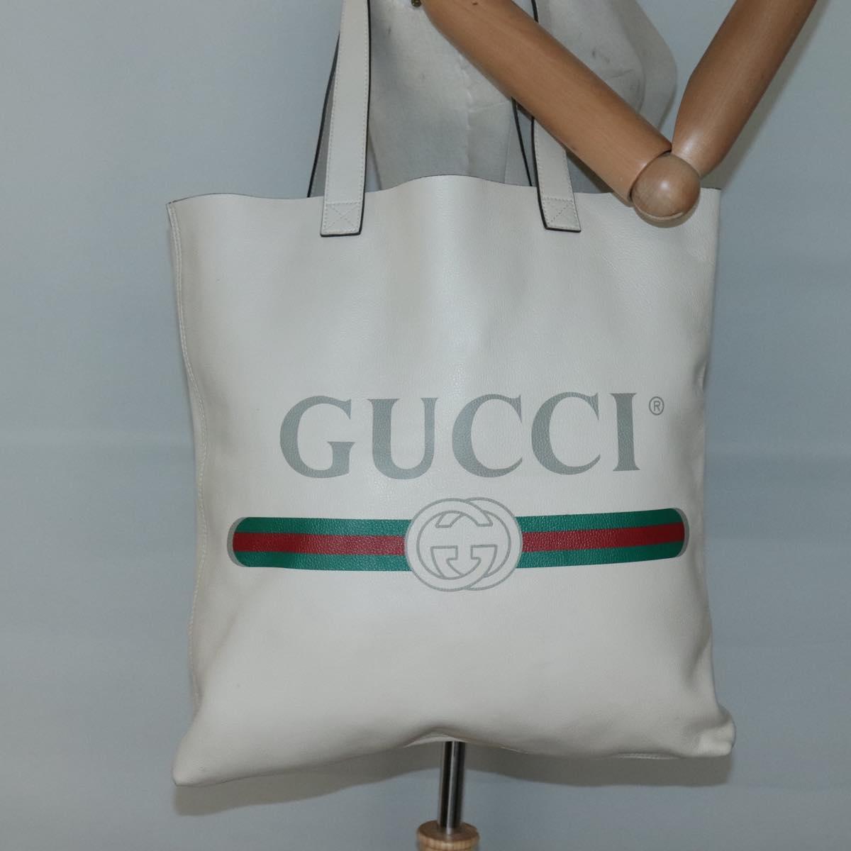 GUCCI Web Sherry Line Tote Bag Leather Ivory 572768 Auth mr1460