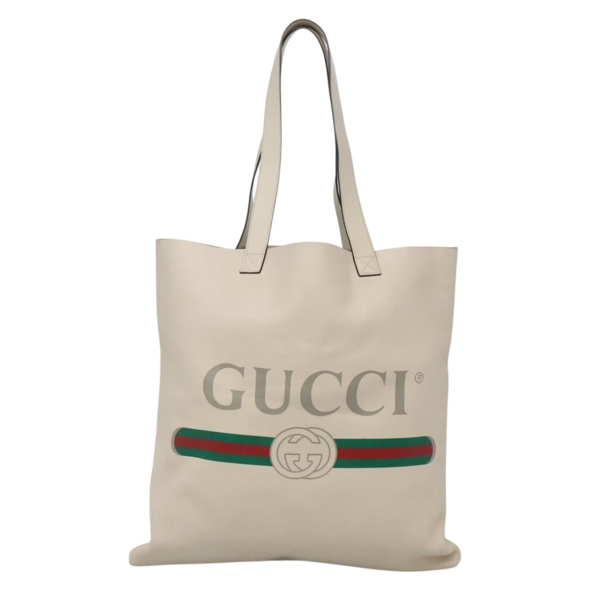 GUCCI Web Sherry Line Tote Bag Leather Ivory 572768 Auth mr1460