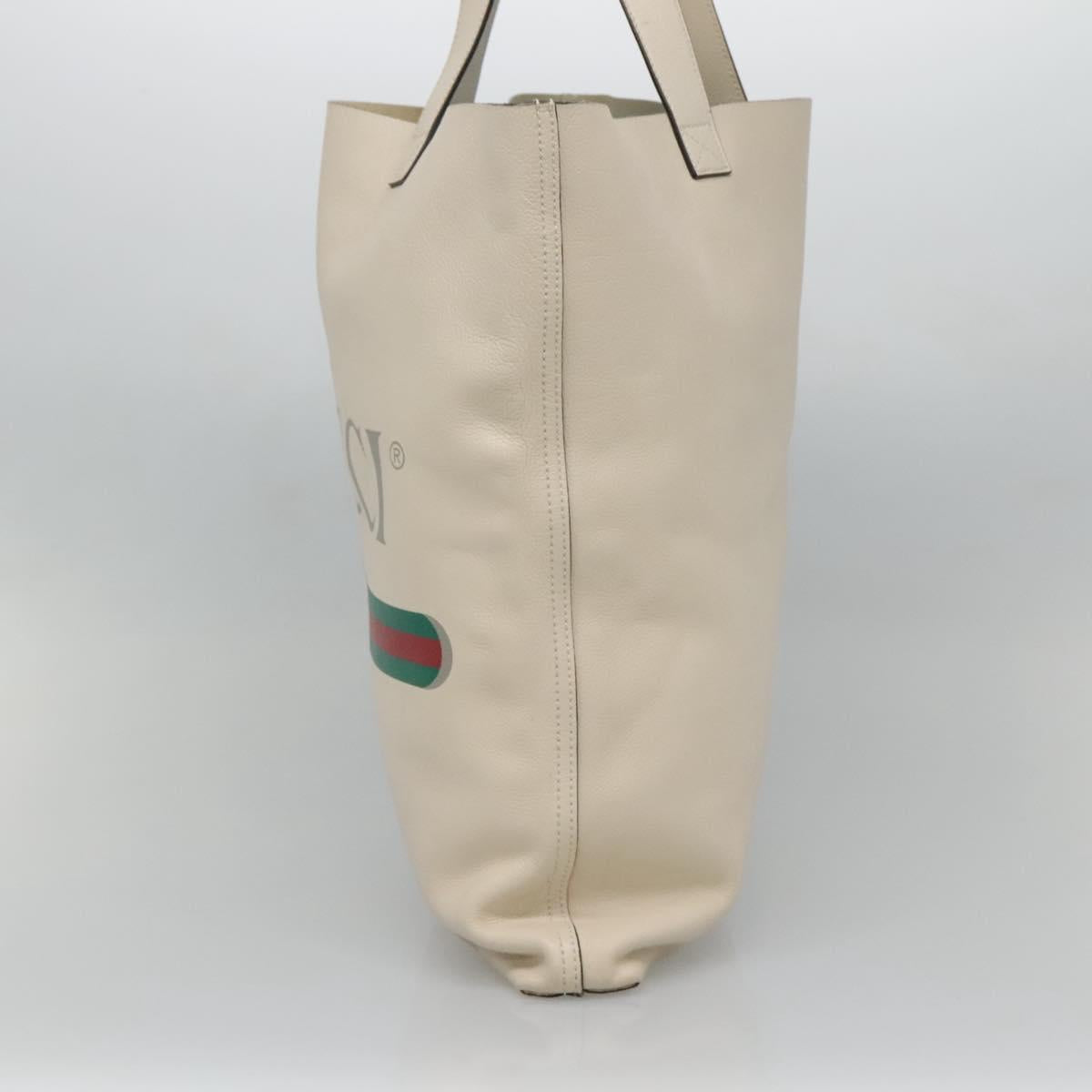 GUCCI Web Sherry Line Tote Bag Leather Ivory 572768 Auth mr1460