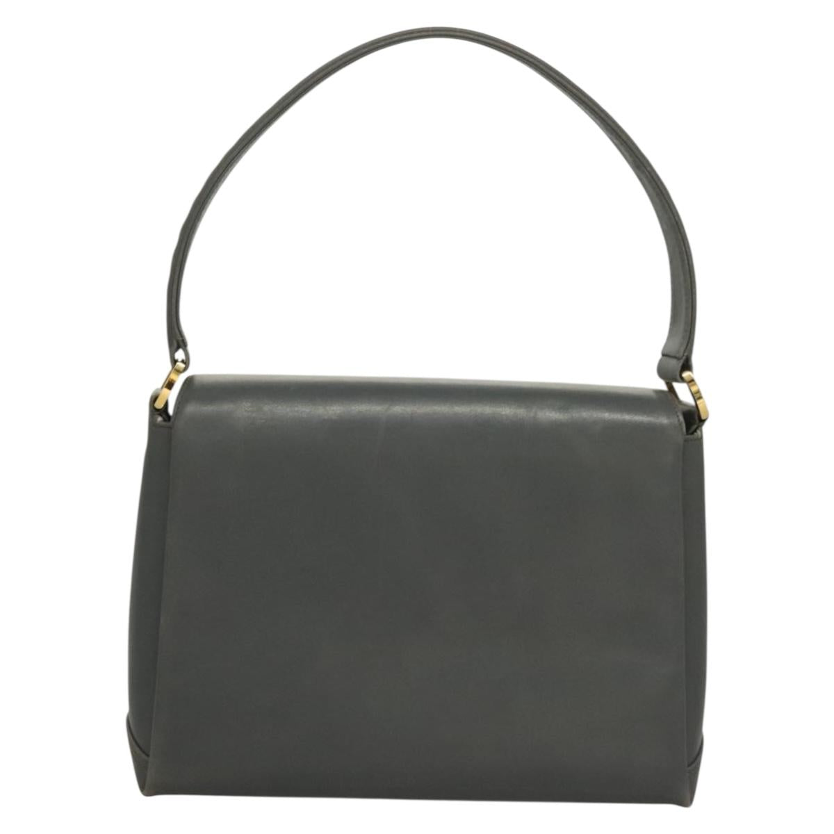 GUCCI Hand Bag Leather Gray Silver Auth mr1461
