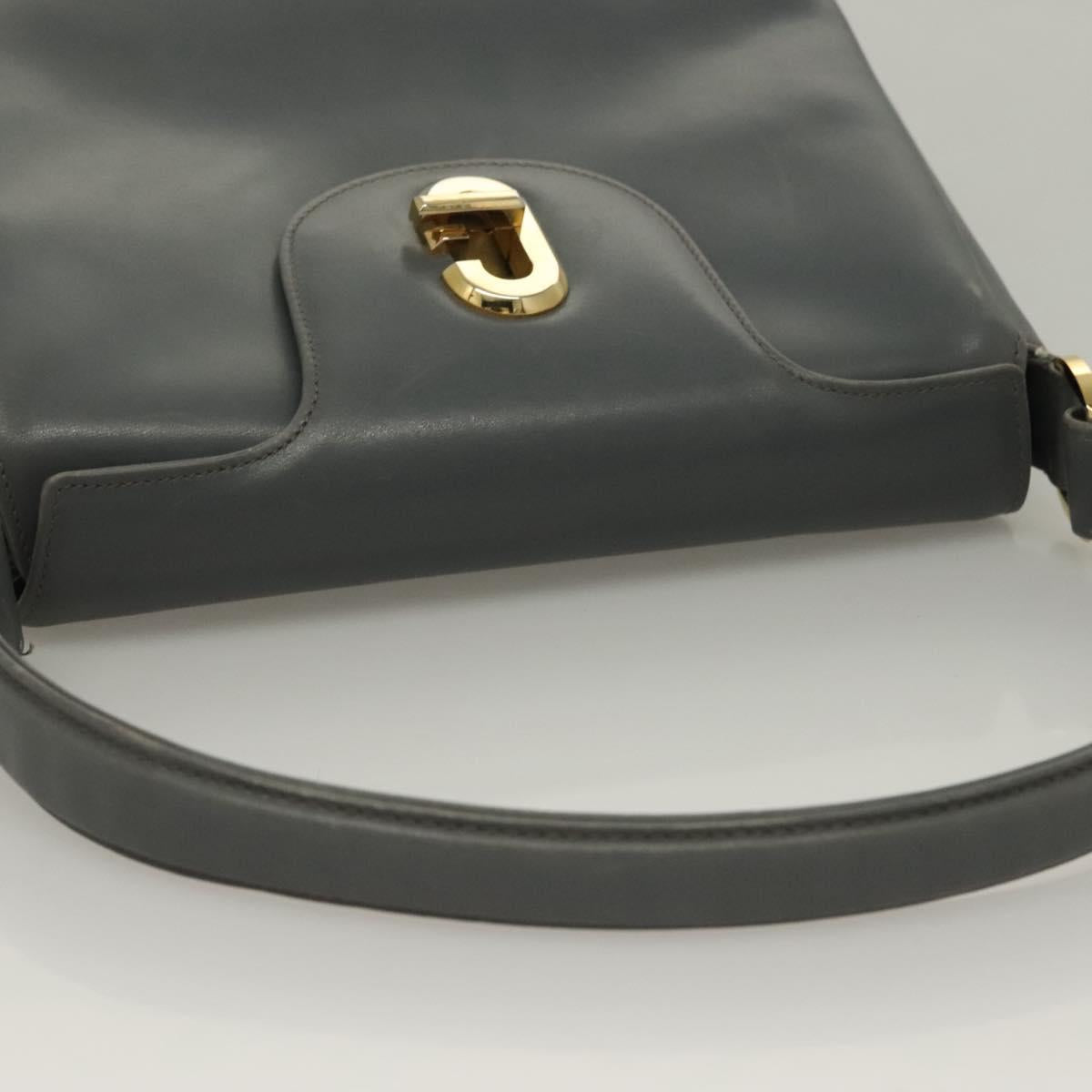 GUCCI Hand Bag Leather Gray Silver Auth mr1461