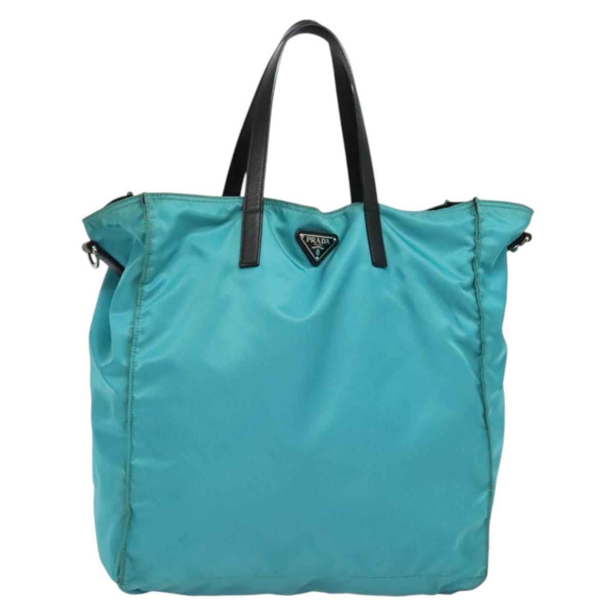 PRADA Tote Bag Nylon Blue Silver Auth mr1463