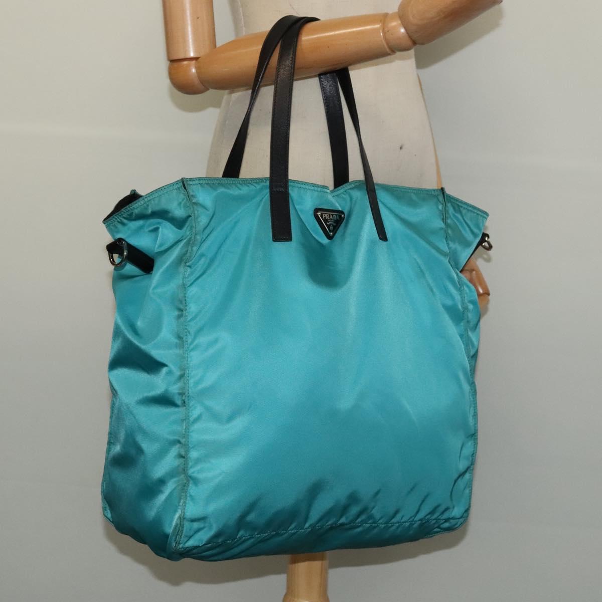 PRADA Tote Bag Nylon Blue Silver Auth mr1463