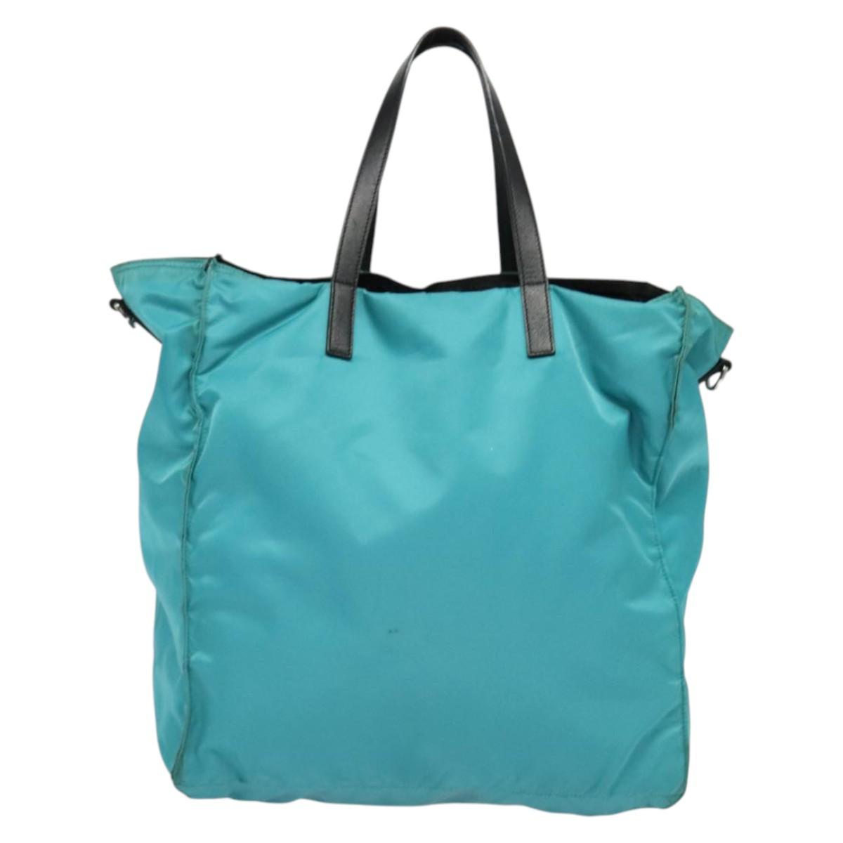 PRADA Tote Bag Nylon Blue Silver Auth mr1463