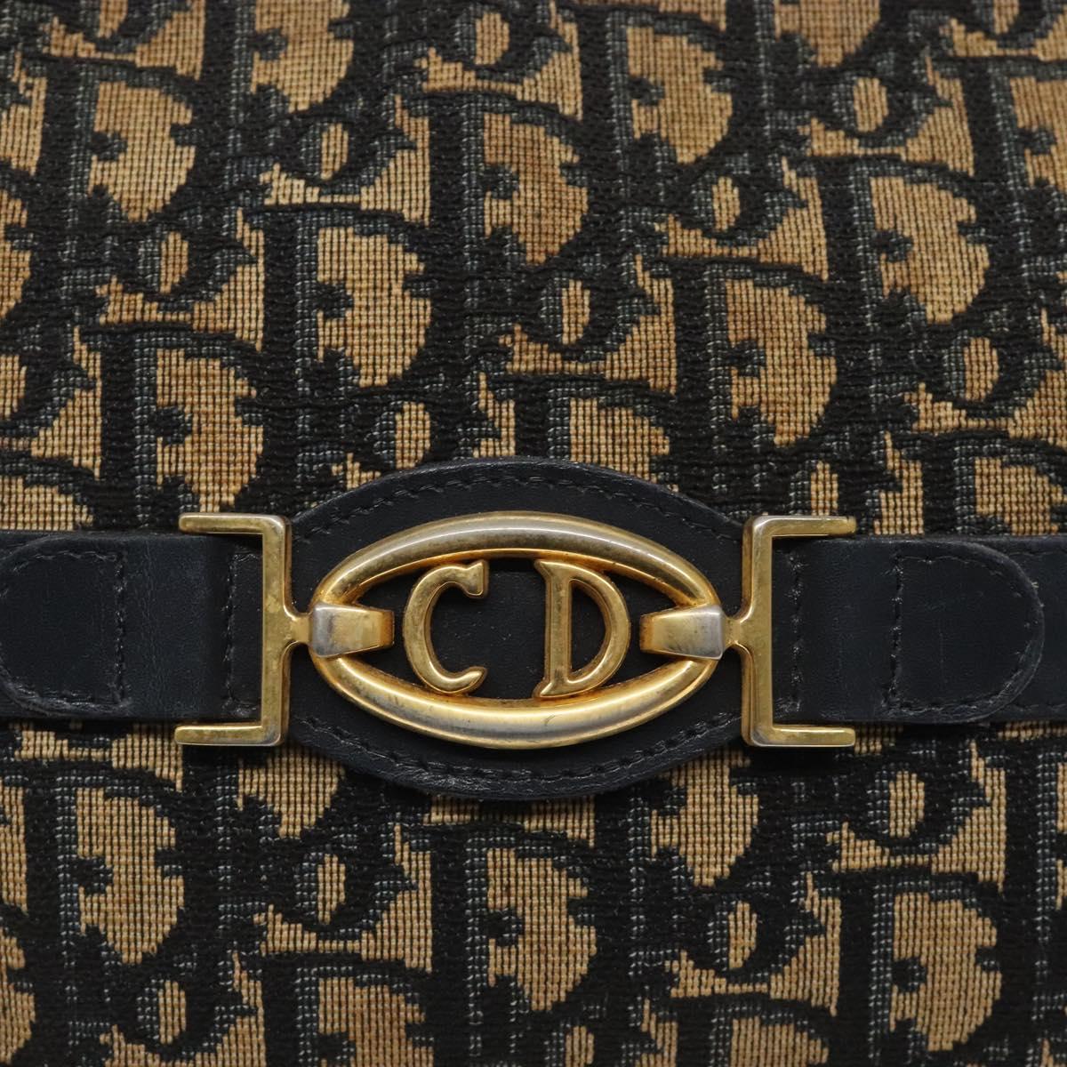 Christian Dior Trotter Canvas Shoulder Bag Navy Gold Auth mr1464