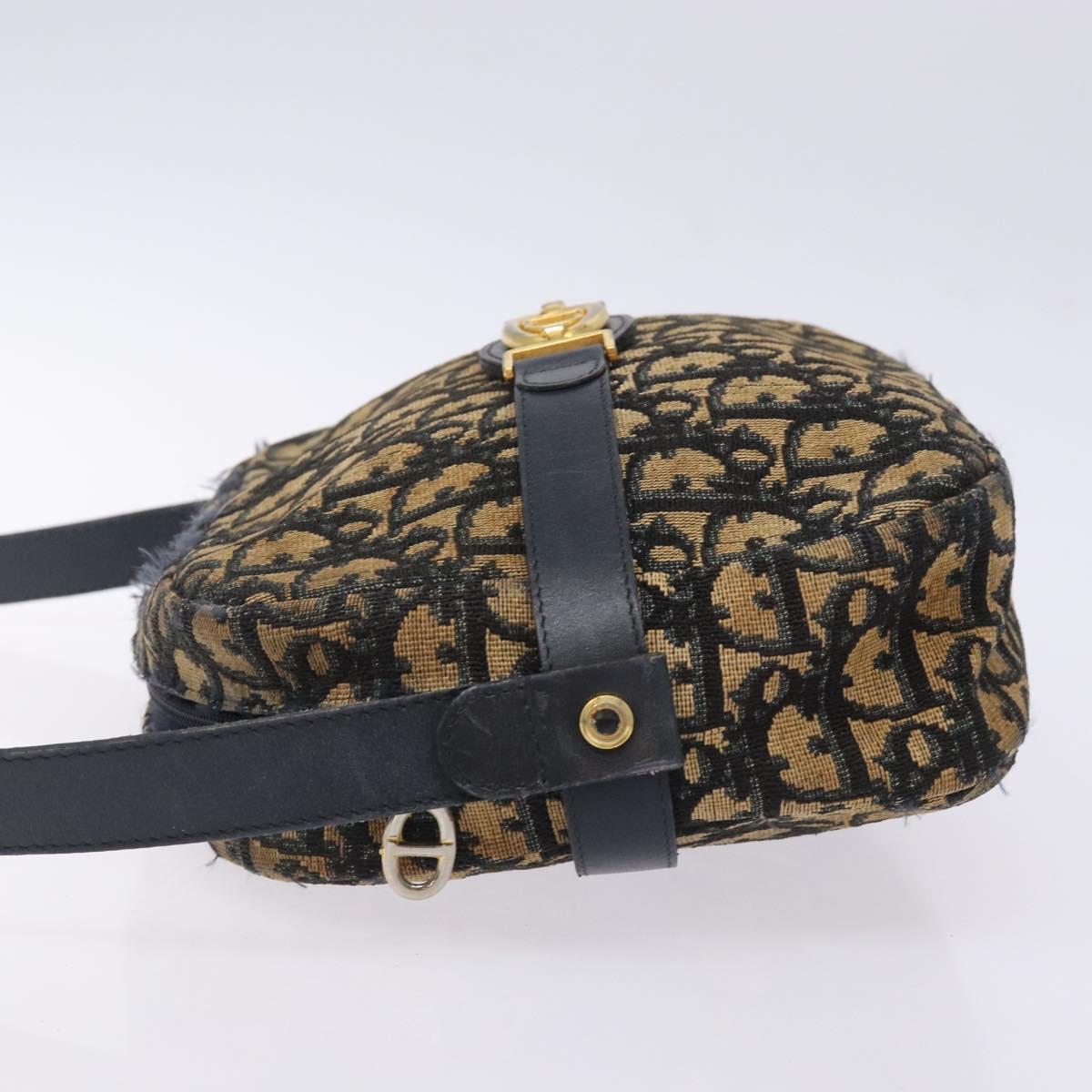 Christian Dior Trotter Canvas Shoulder Bag Navy Gold Auth mr1464