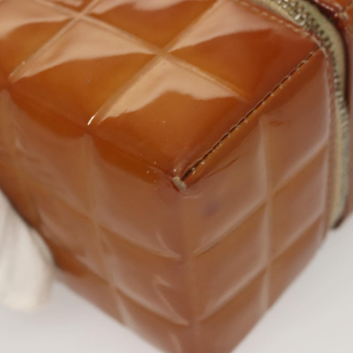 CHANEL Choco Bar Cube Pouch Patent leather Brown Silver CC Auth mr1474