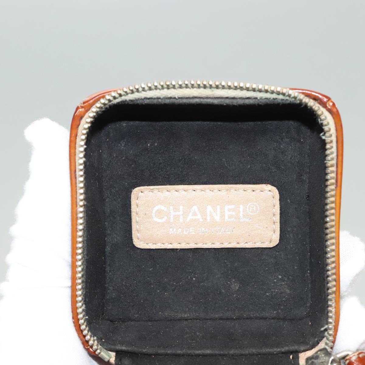 CHANEL Choco Bar Cube Pouch Patent leather Brown Silver CC Auth mr1474